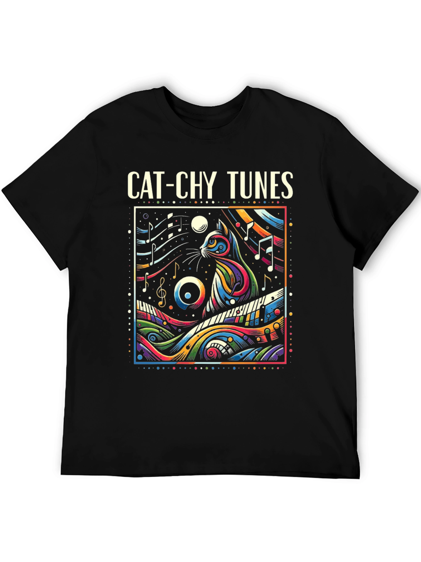 Black Cat-chy Tunes Graphic T-Shirt view 5