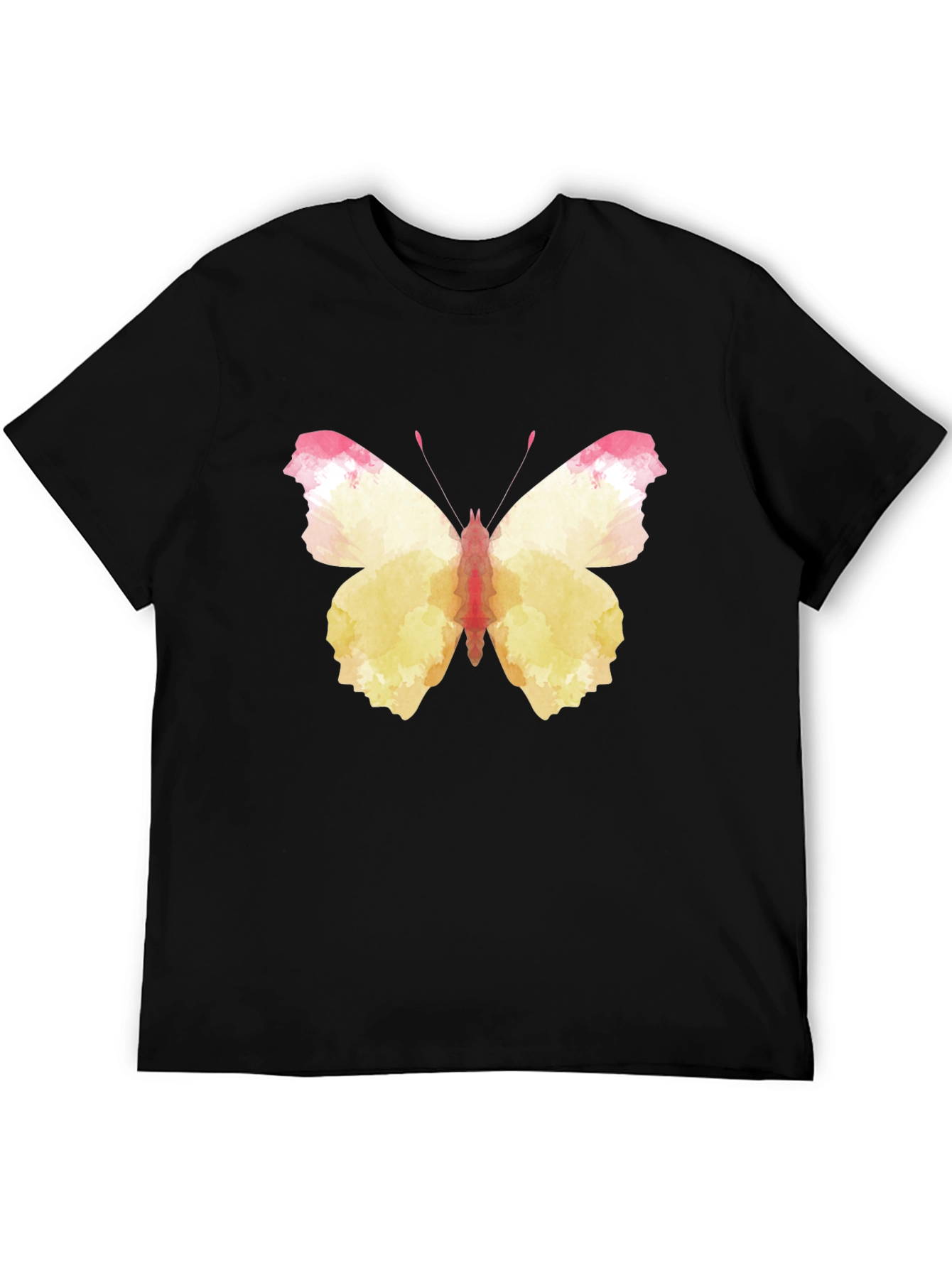 Black Butterfly Watercolor Graphic Tee - Black Cotton Casual Shirt view 5