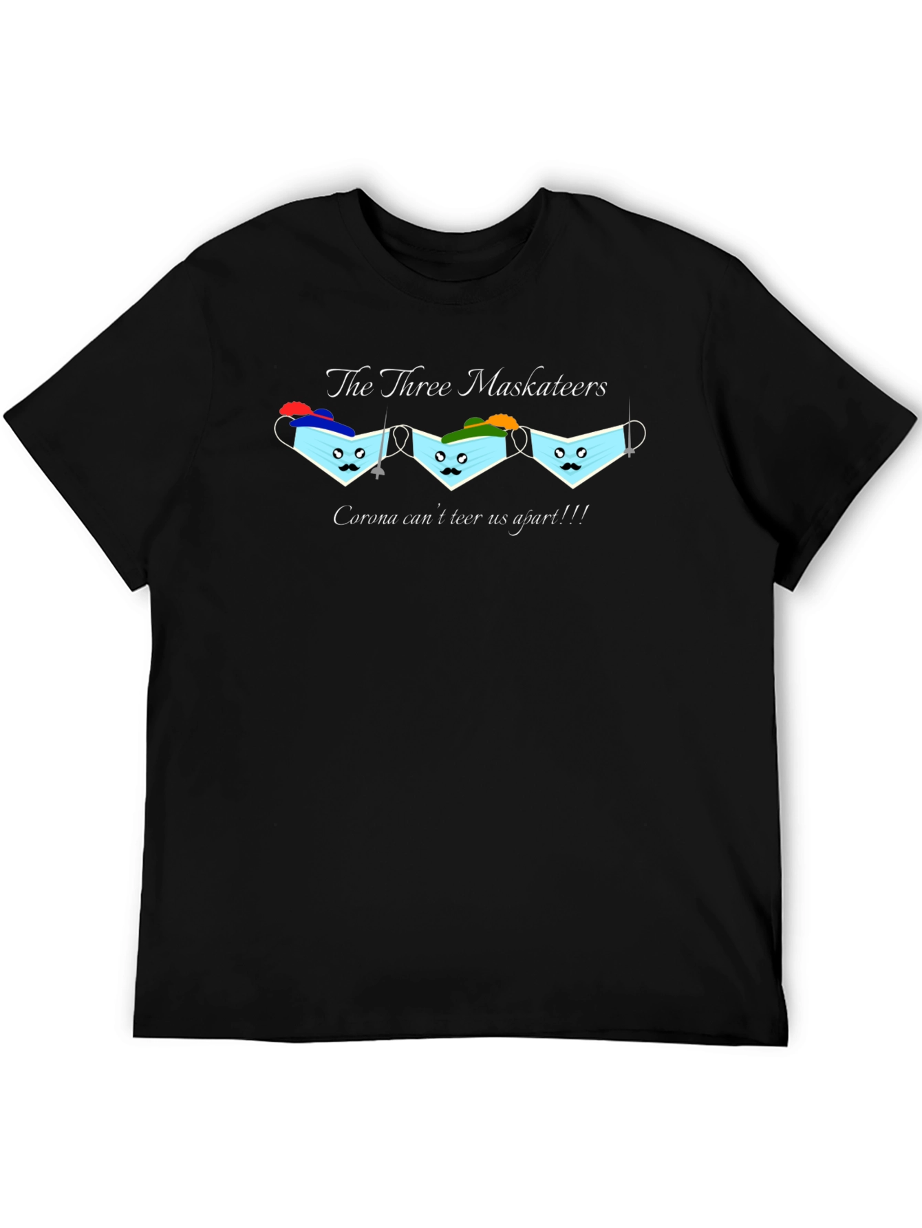 Black Three Masketeers T-Shirt - Corona Can't Tear Us Apart! view 5