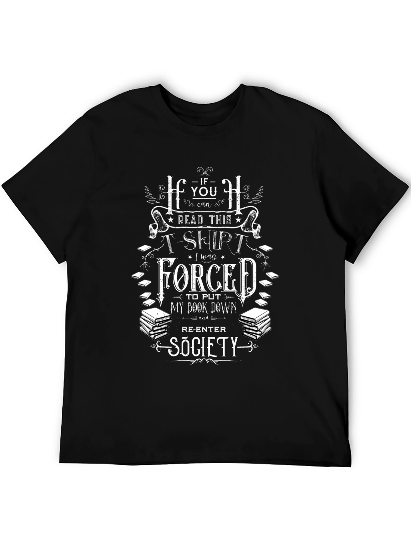 Black Funny Book Lover T-Shirt - Forced to Re-Enter Society view 5