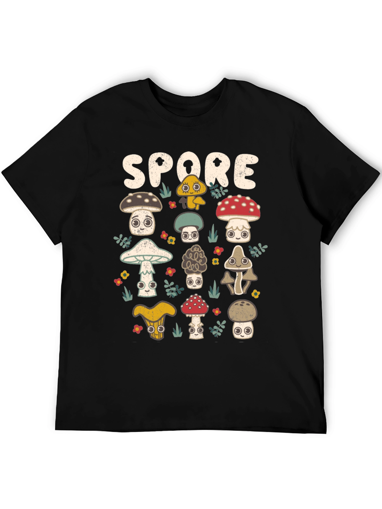 Black Mushroom Spore Graphic Print Black T-Shirt view 5