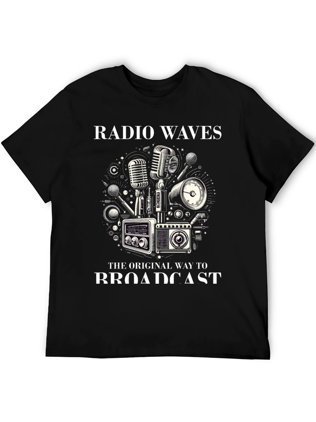 Black Retro Radio Waves Broadcast Graphic Tee view 5