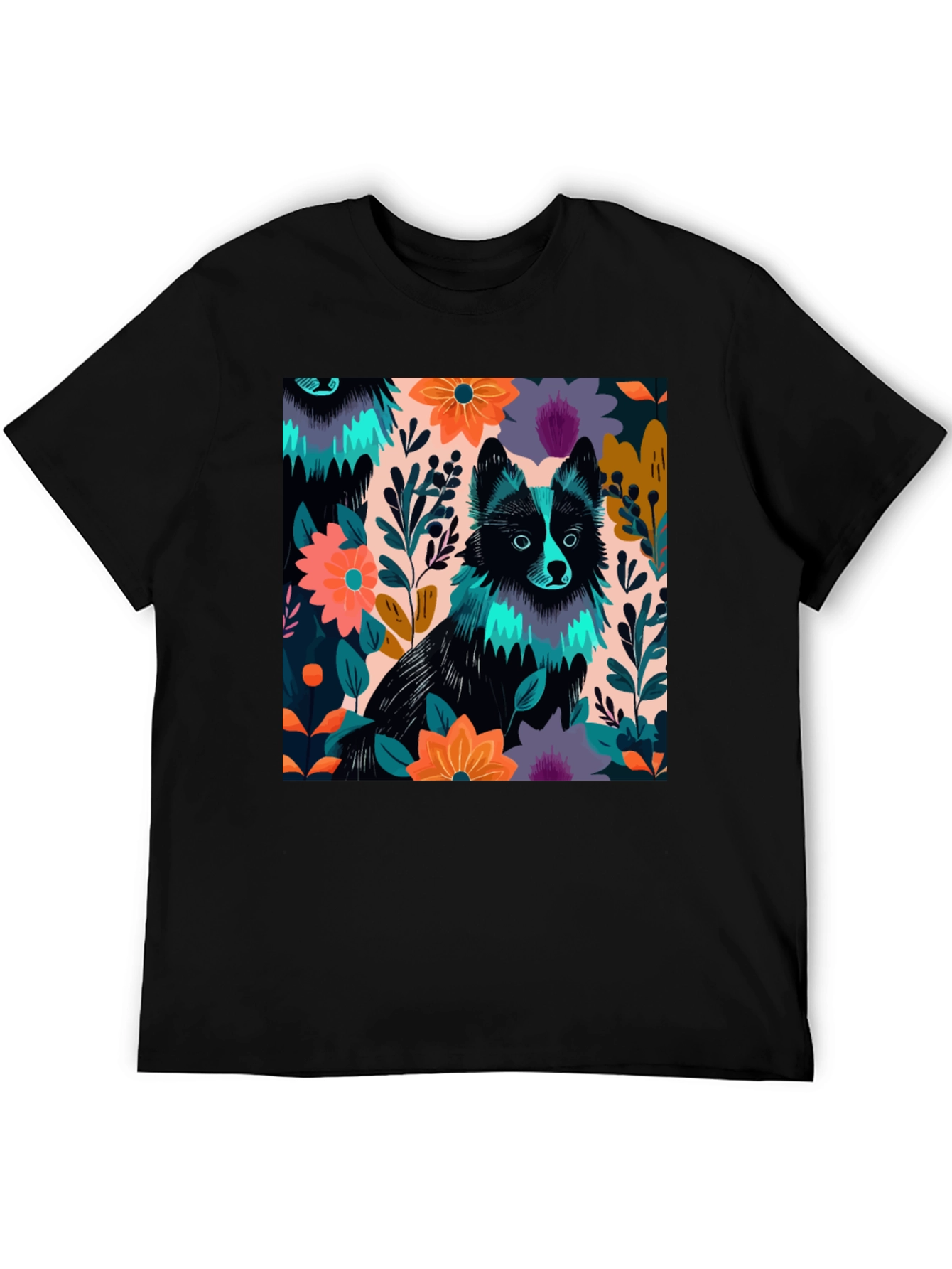 Black Floral Dog Graphic Tee view 5