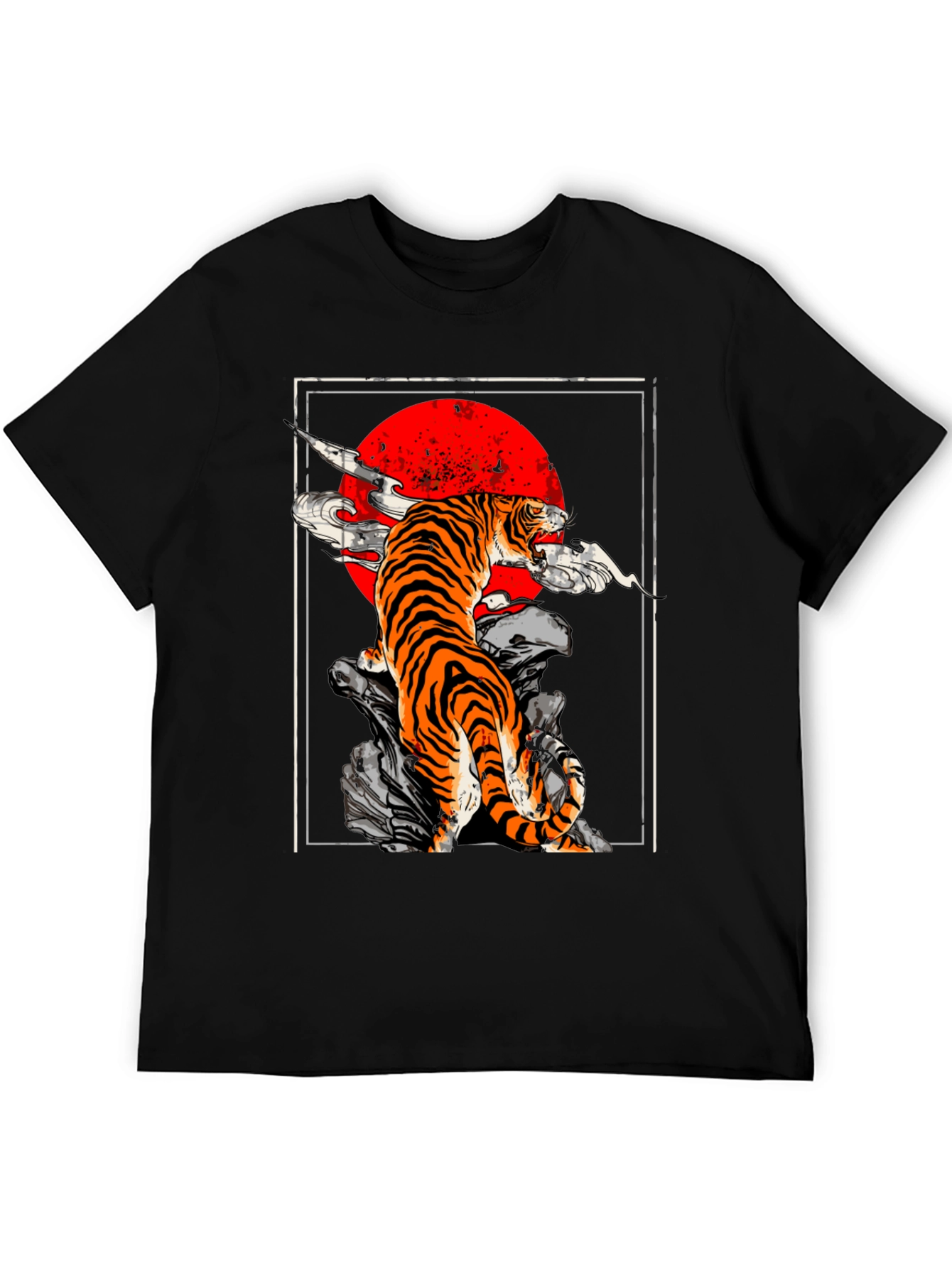 Black Tiger Red Sun Graphic Tee - Black Cotton T-Shirt view 5