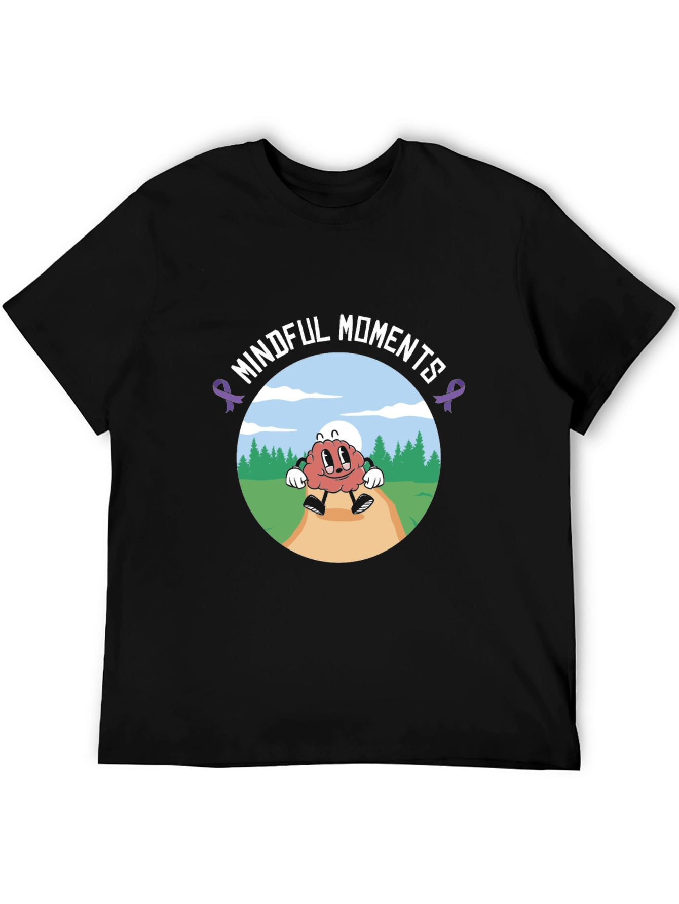 Mindful Moments Brain Cartoon Black T-Shirt - 5
