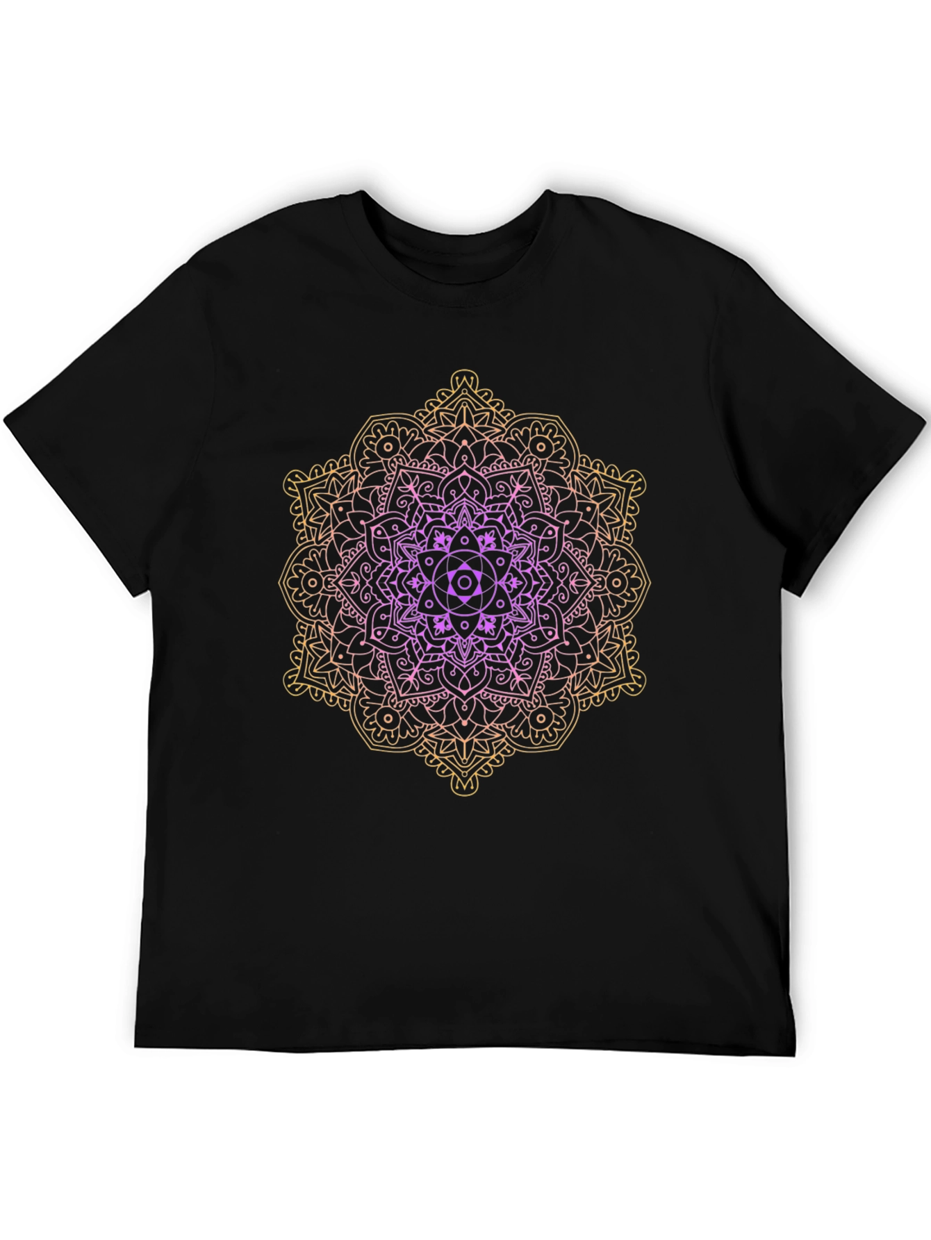 Black Gradient Mandala Graphic Tee - Black Cotton Casual Shirt view 5