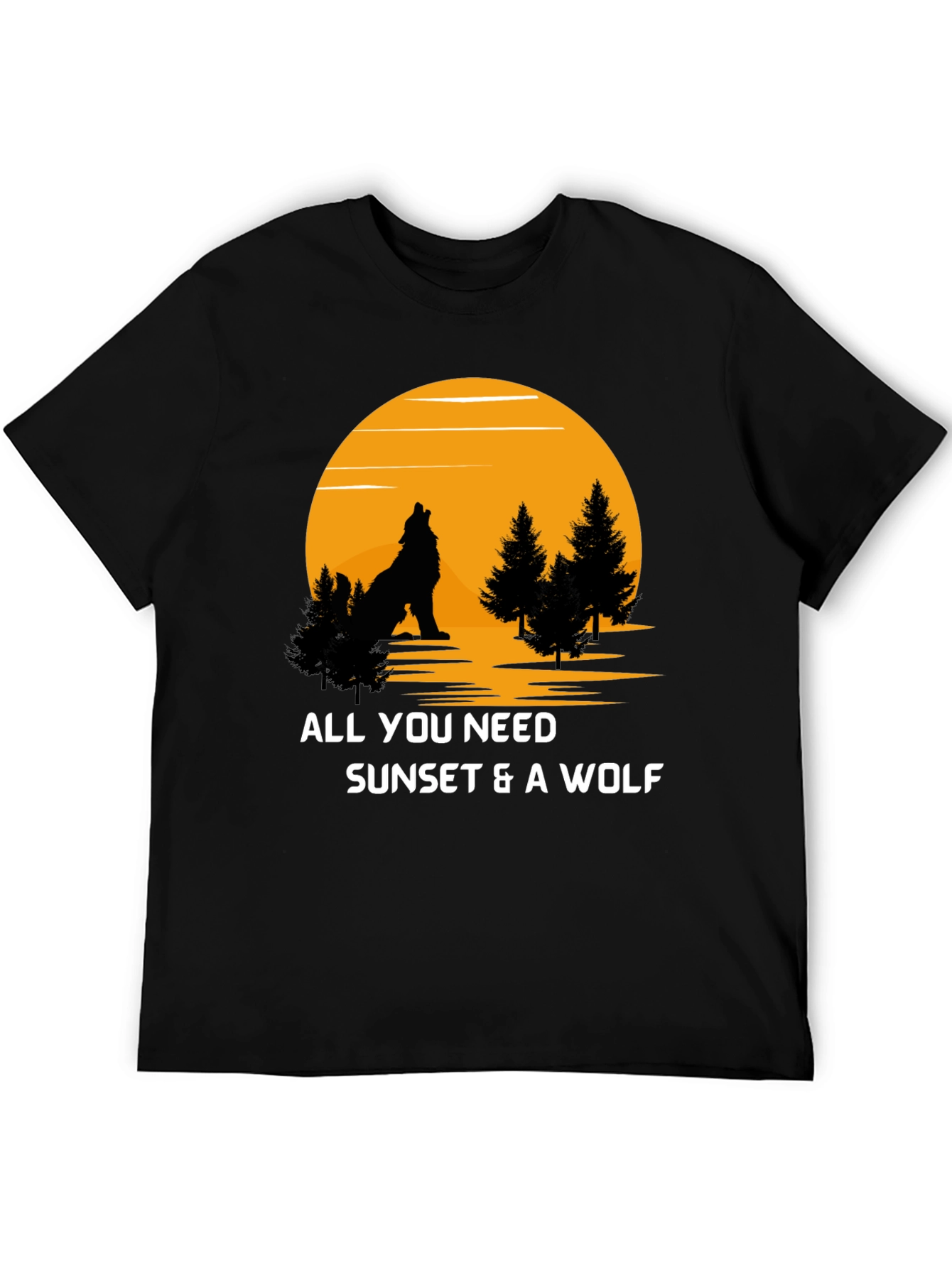Black Sunset Wolf Graphic T-Shirt view 5