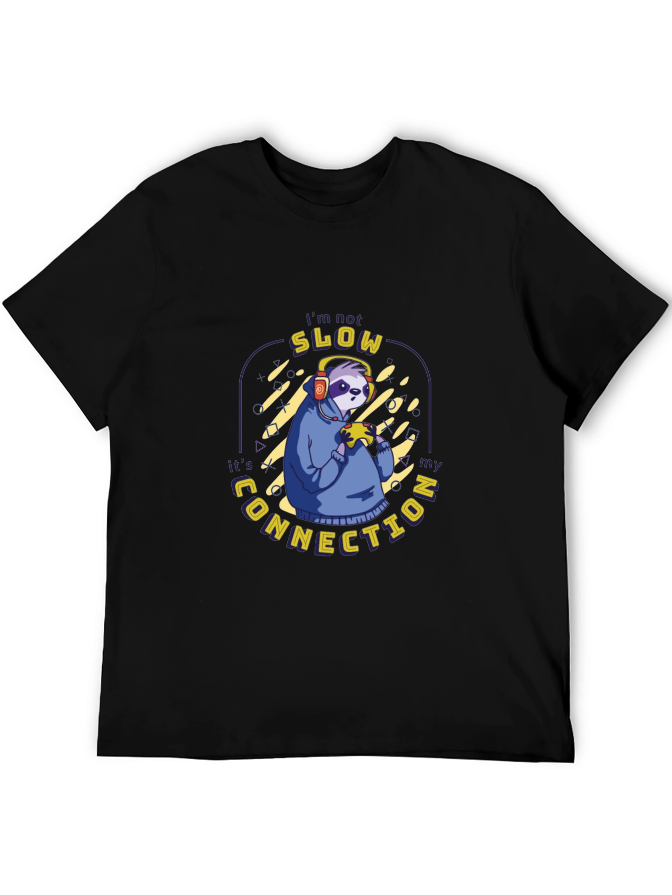 Black Funny Sloth Gamer T-Shirt - I'm Not Slow view 5
