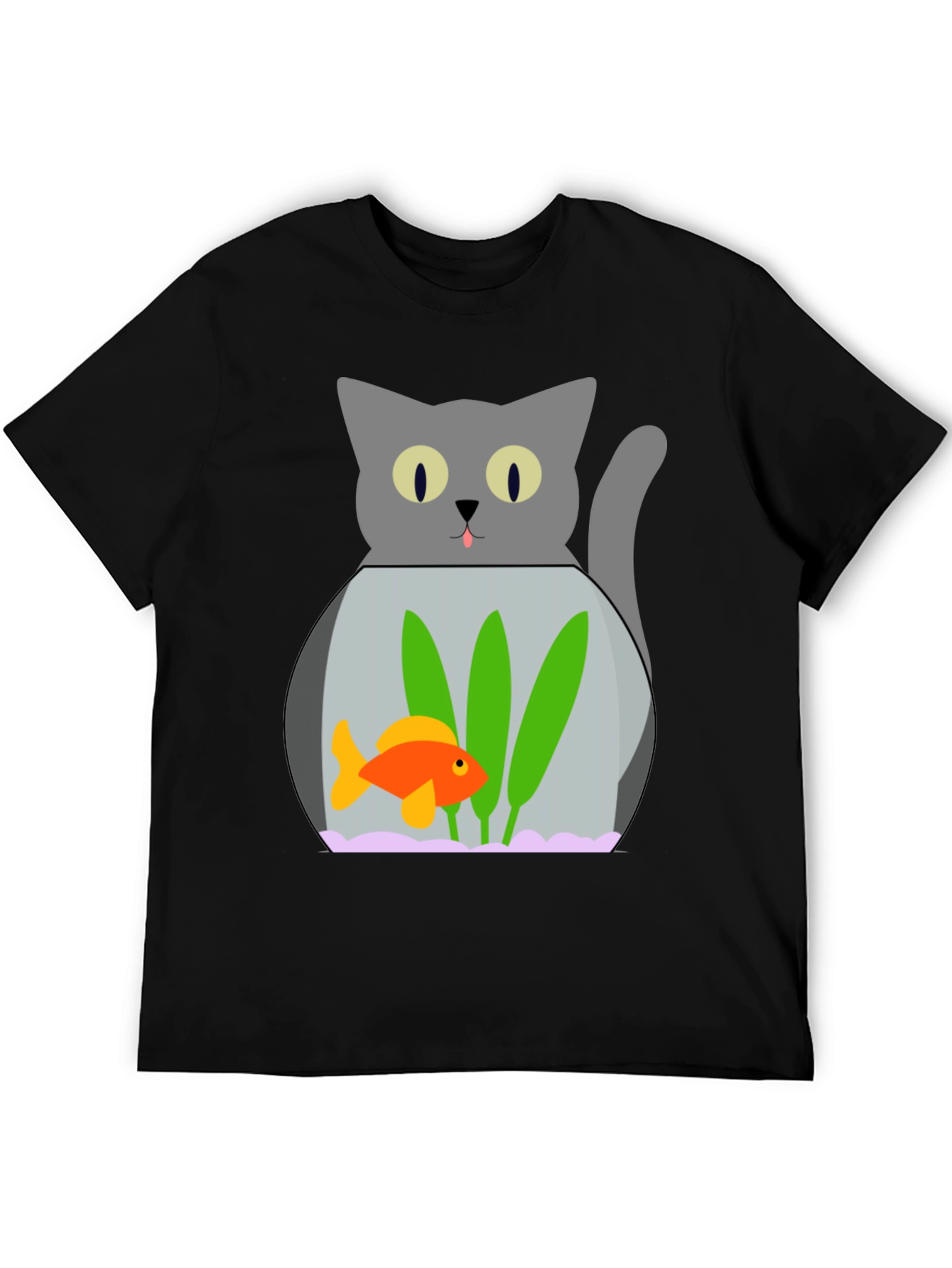 Black Cat & Goldfish Bowl Graphic T-Shirt - Novelty Tee view 5