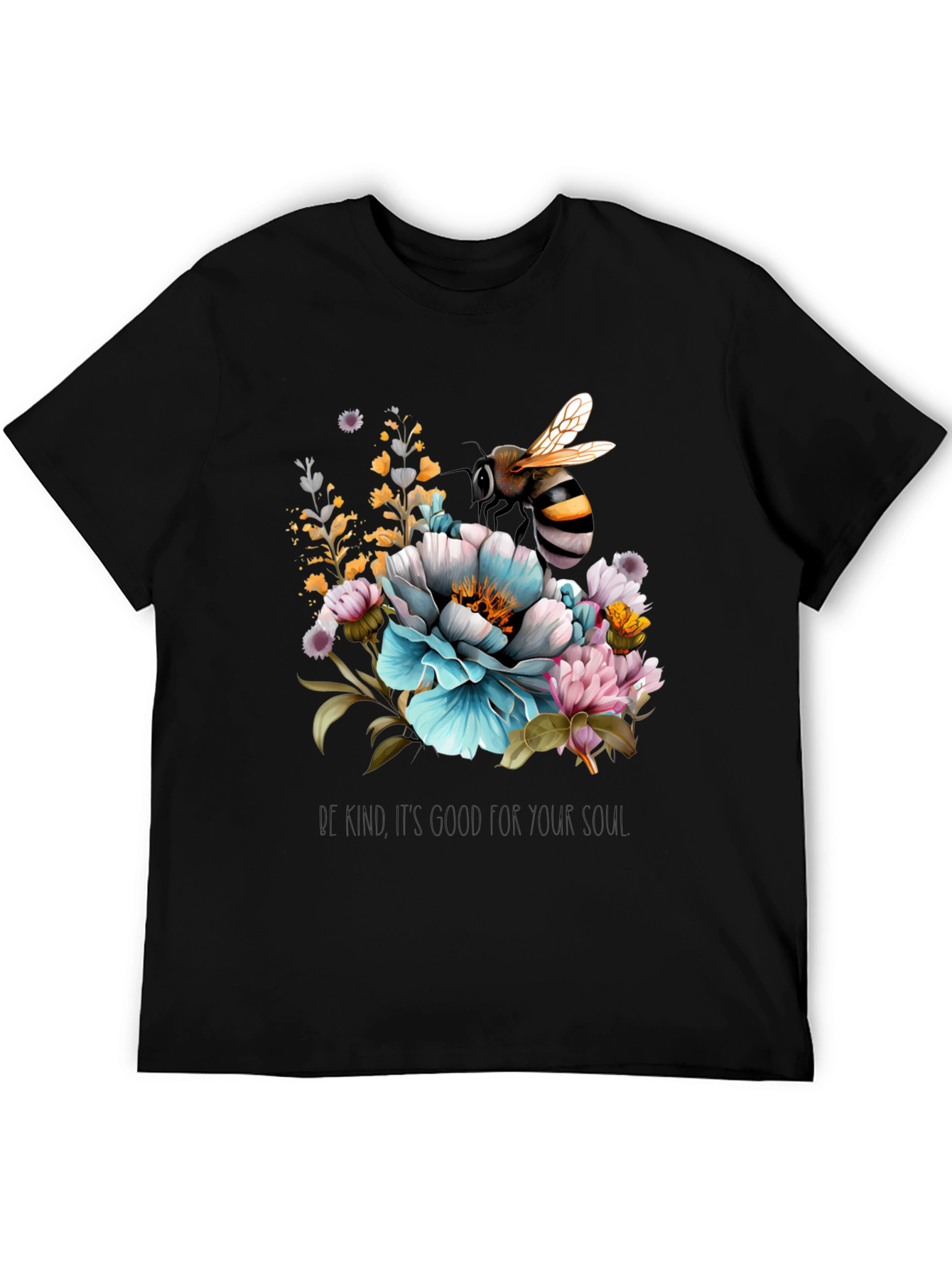 Black Floral Bee Graphic Tee - Black Cotton Blend view 5