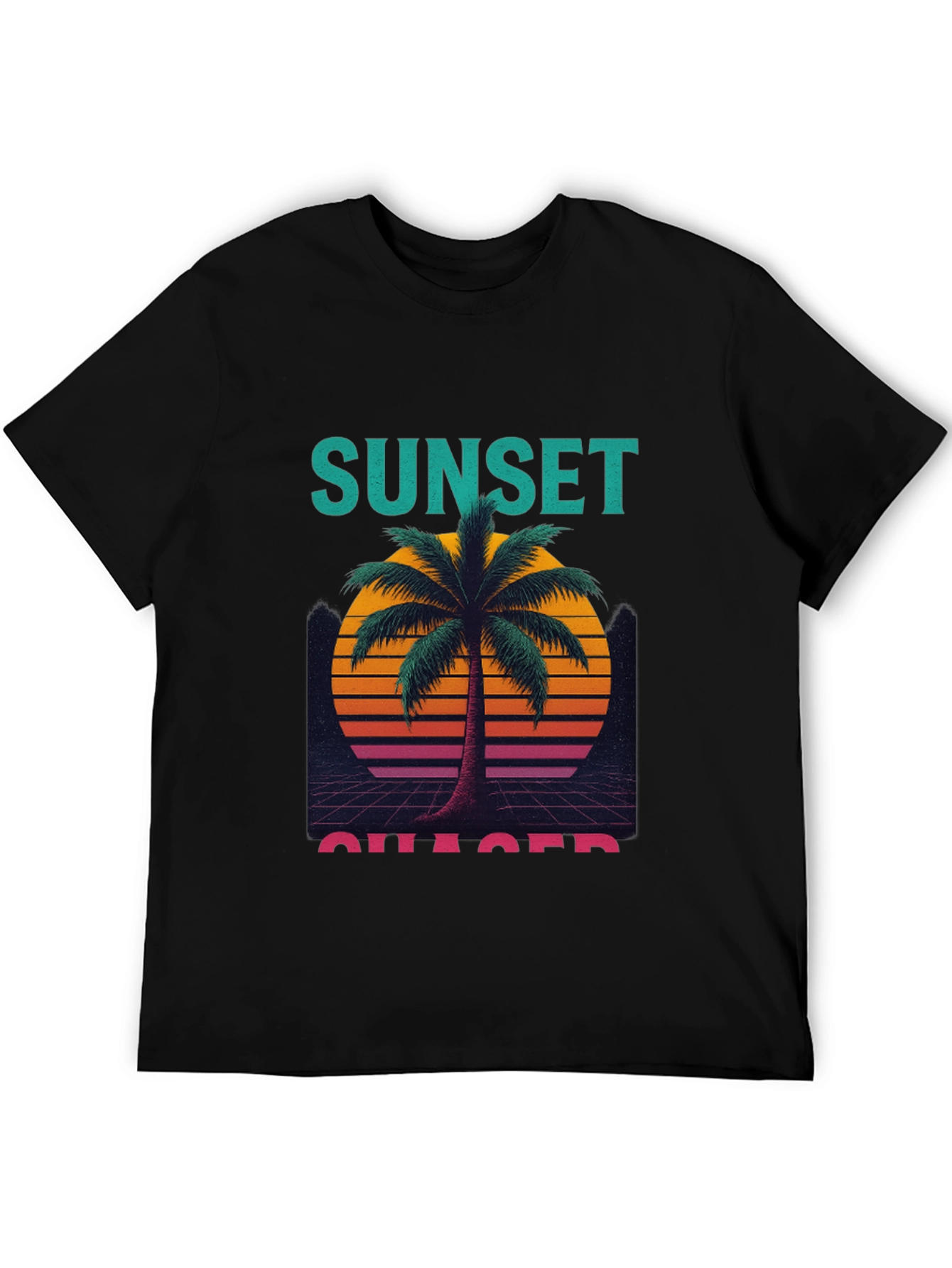 Black Sunset Chaser Graphic T-Shirt - Retro Palm Tree Design view 5