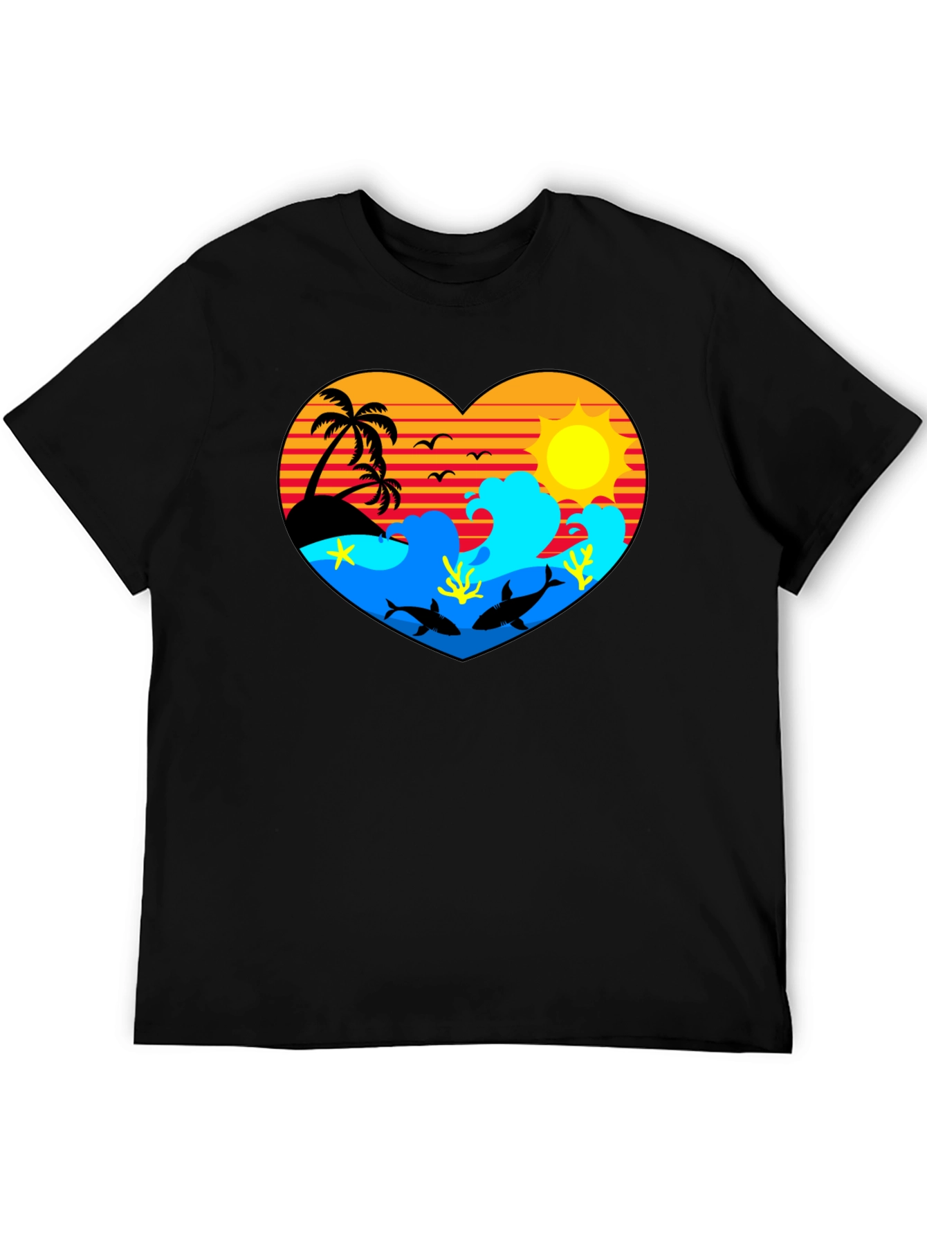 Tropical Heart Design Black T-Shirt - 5