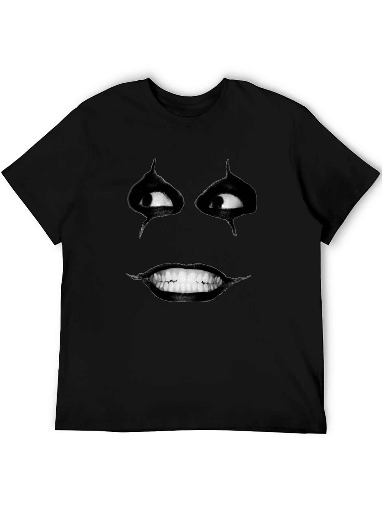 Black Creepy Smile Graphic Print Black T-Shirt view 5