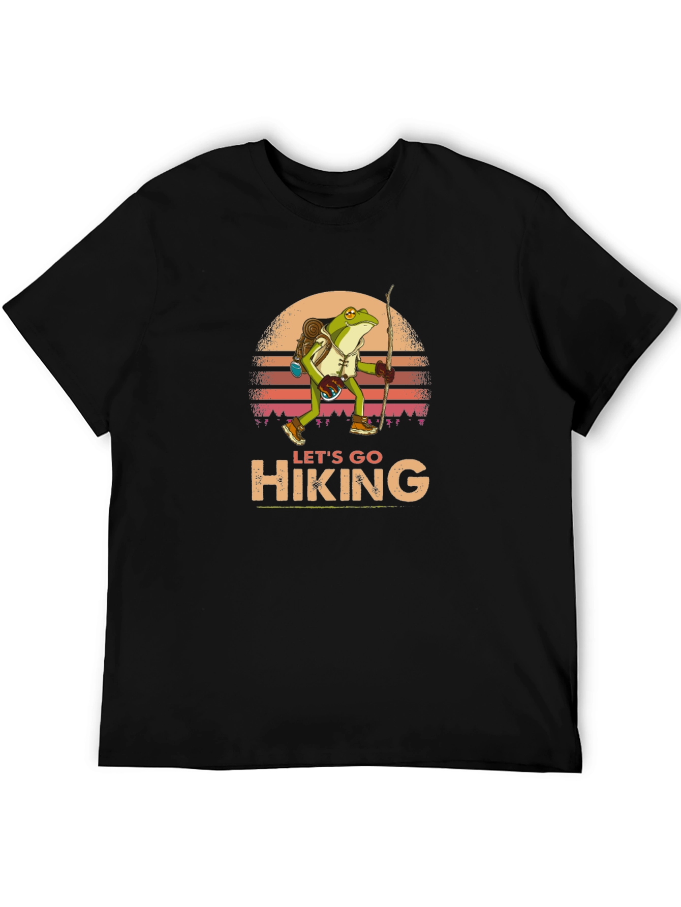 Black Let's Go Hiking Frog Graphic T-Shirt view 5