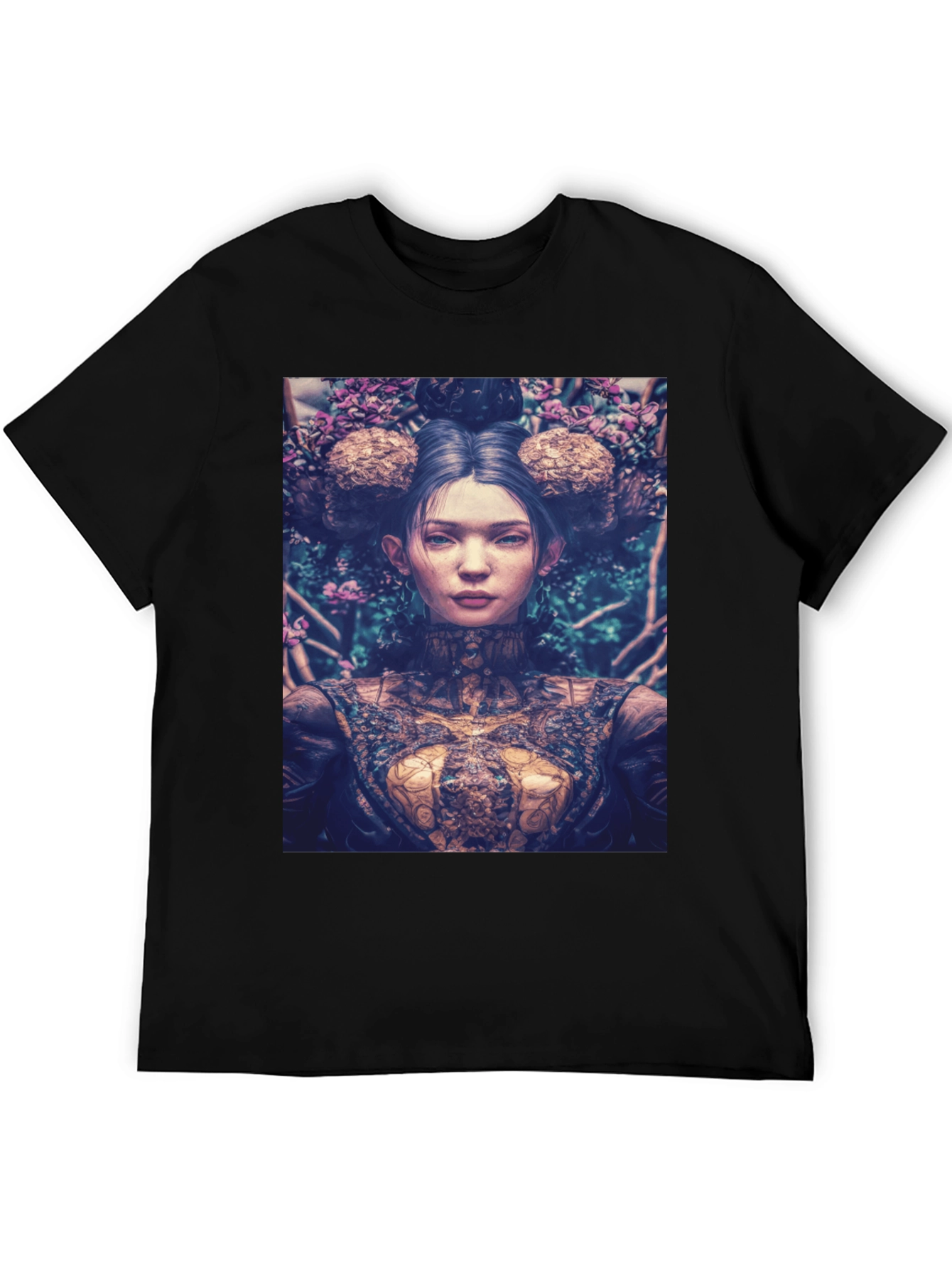 Black Artistic Floral Portrait Graphic Tee - Black view 5