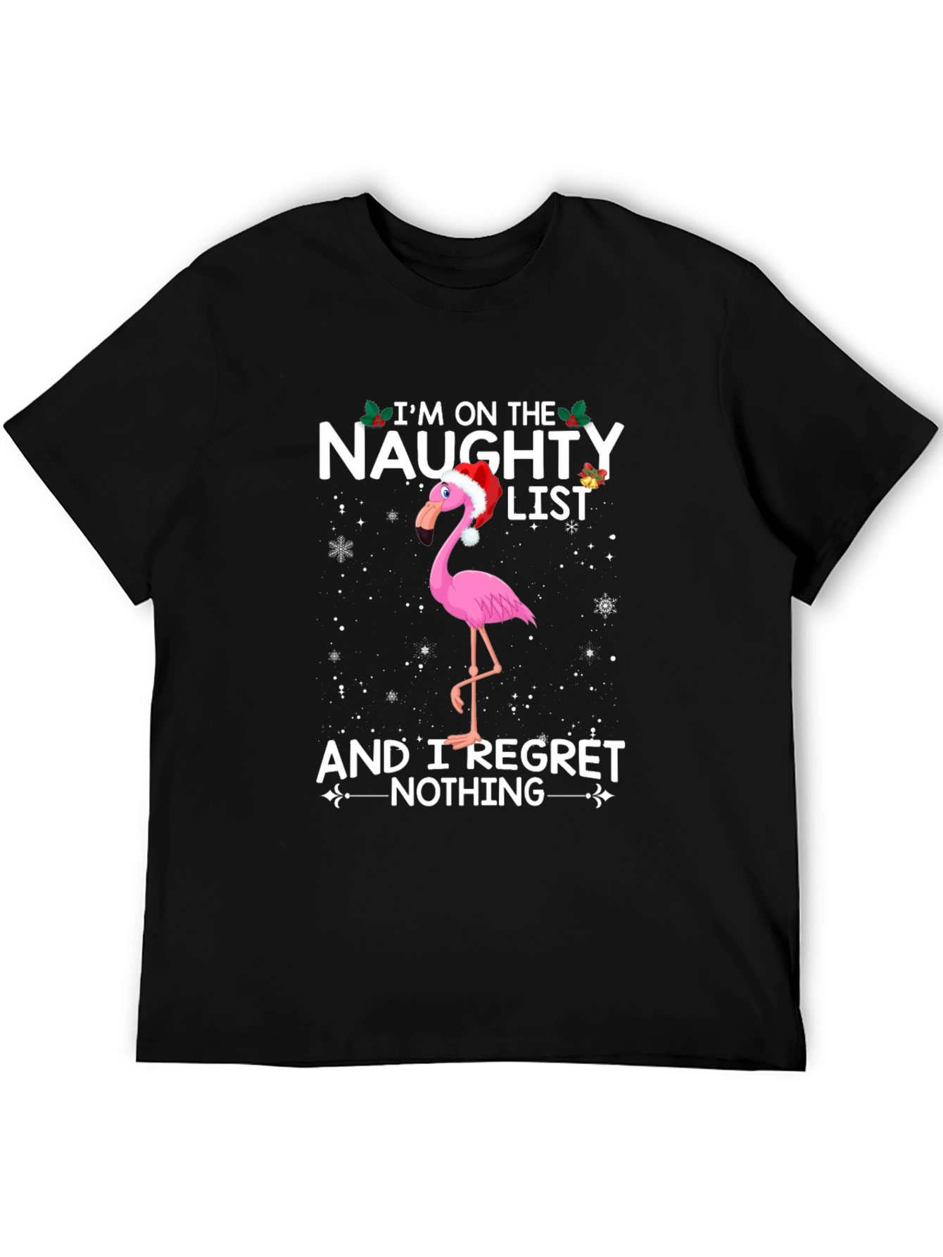 Black Naughty List Flamingo T-Shirt - Funny Holiday Graphic Tee view 5