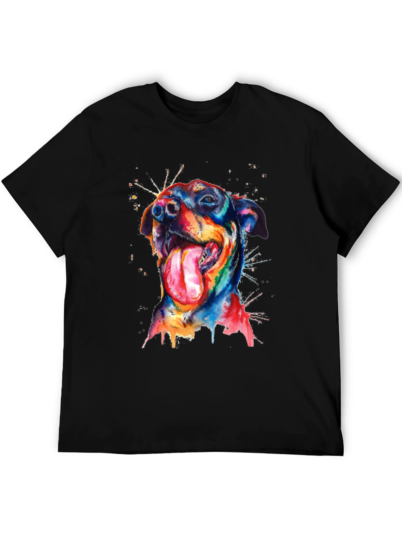 Black Dog Watercolor Men's Black T-Shirt view 5