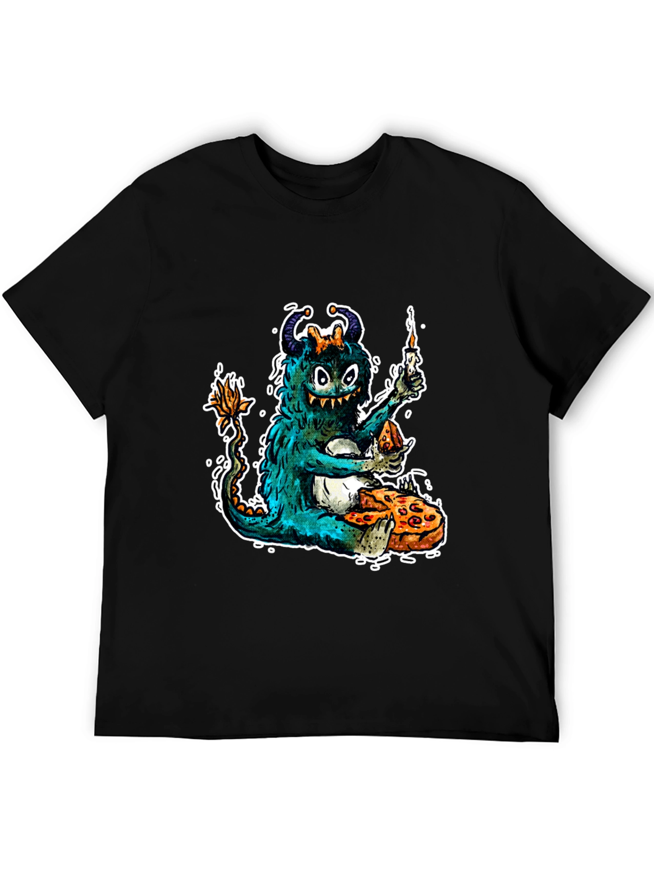 Black Monster Pizza Party Graphic T-Shirt view 5