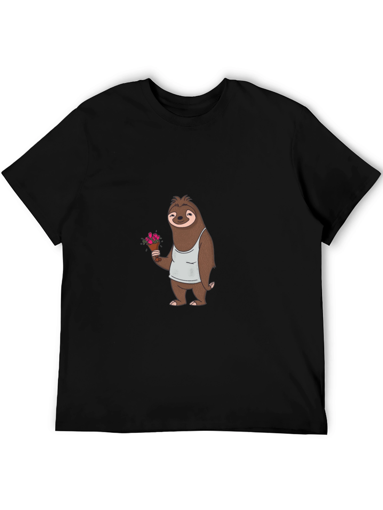 Black Sloth with Flowers Graphic Tee - Black Cotton Shirt view 5