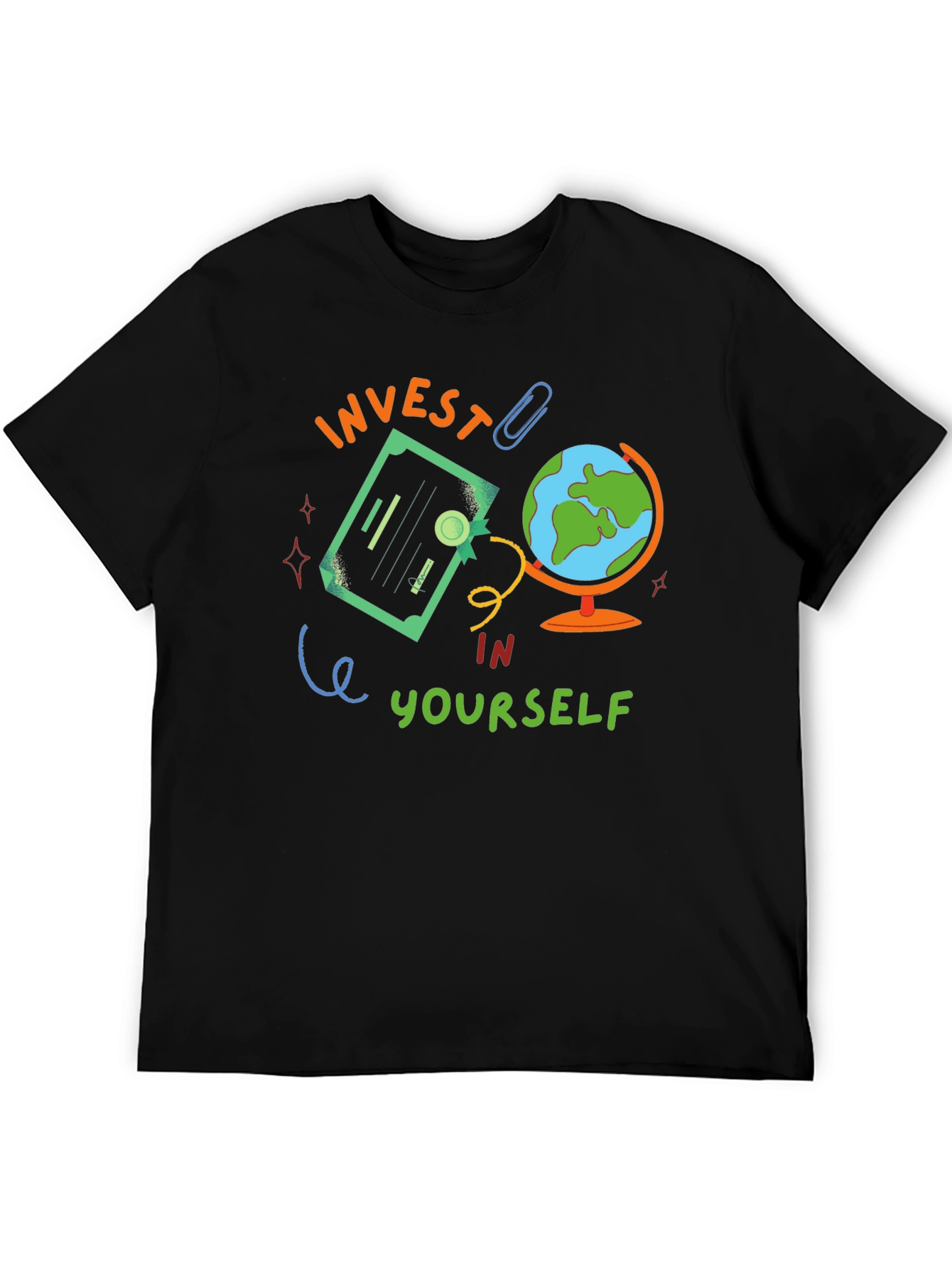 Black Invest In Yourself Graphic Tee - Motivational Black T-Shirt view 5