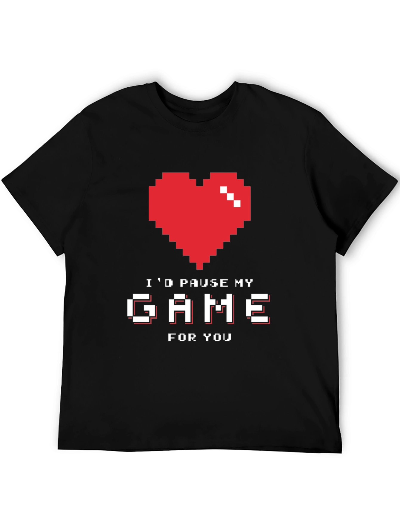 Black Gamer Love T-Shirt - I'd Pause My Game For You - Pixel Heart view 5