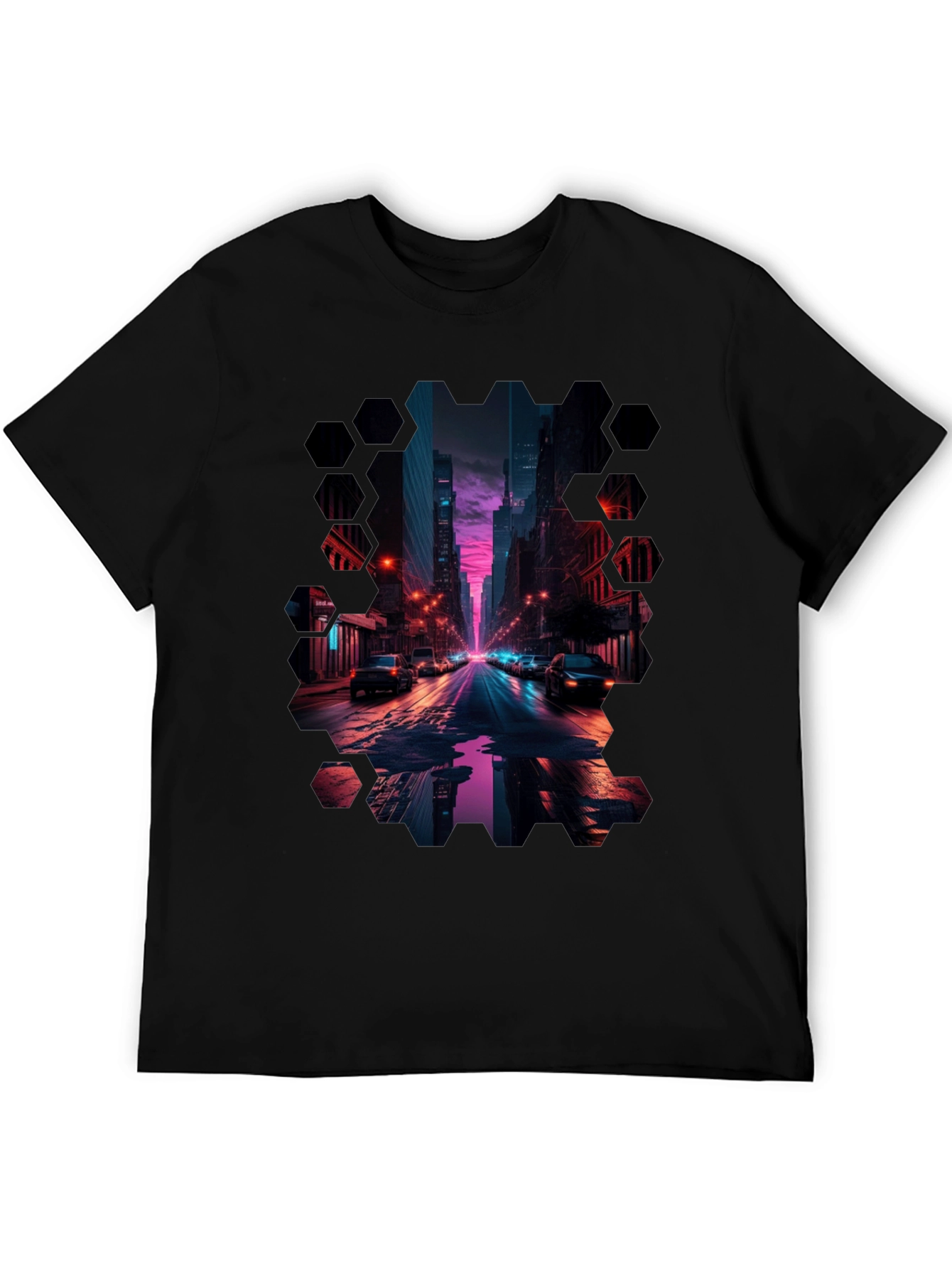 Black Cyberpunk Cityscape T-Shirt view 5