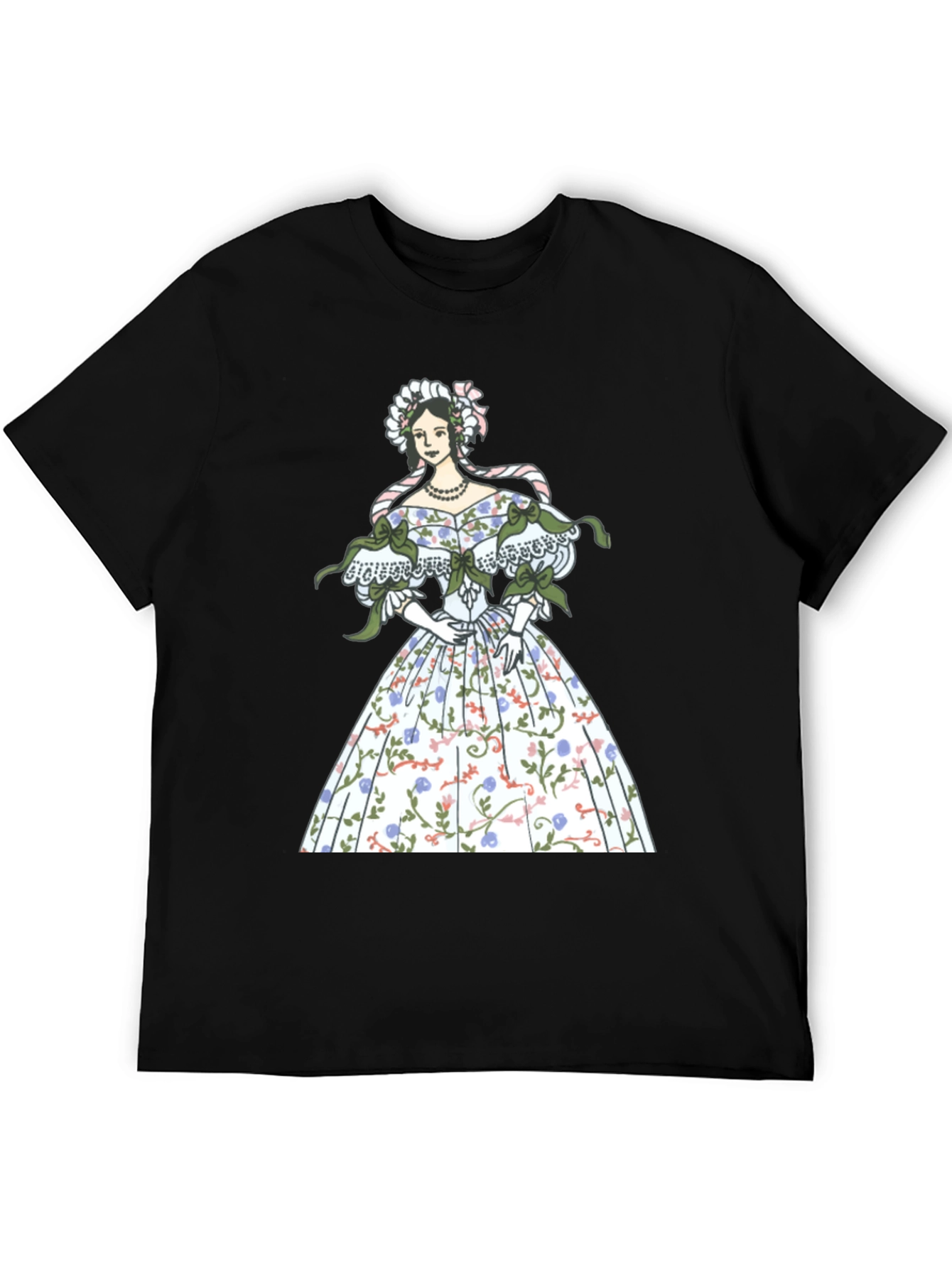 Black Elegant Floral Dress Graphic Tee - Black view 5