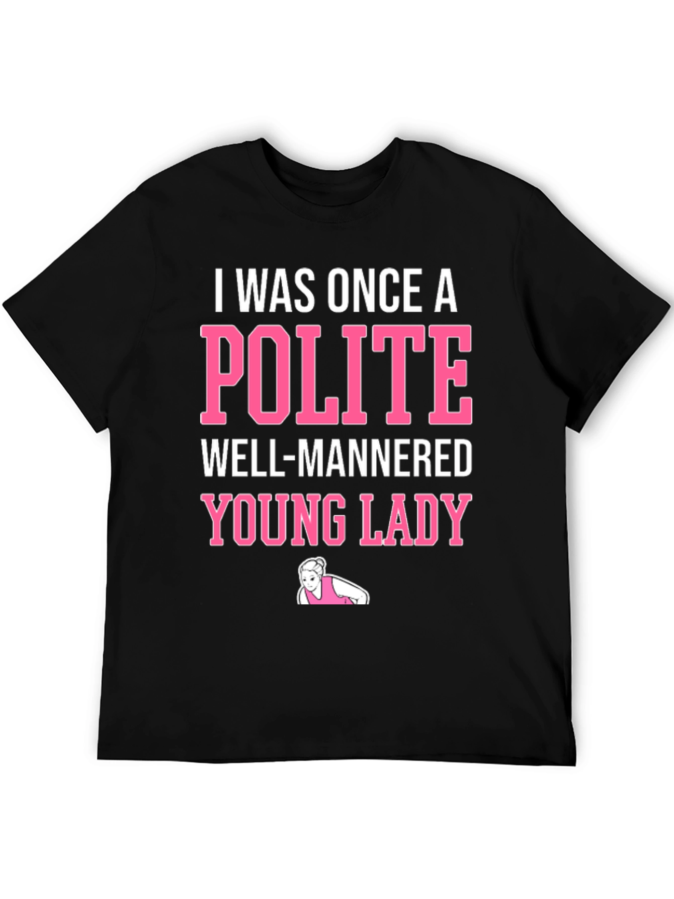 Black Funny "Polite Young Lady" Graphic Tee view 5
