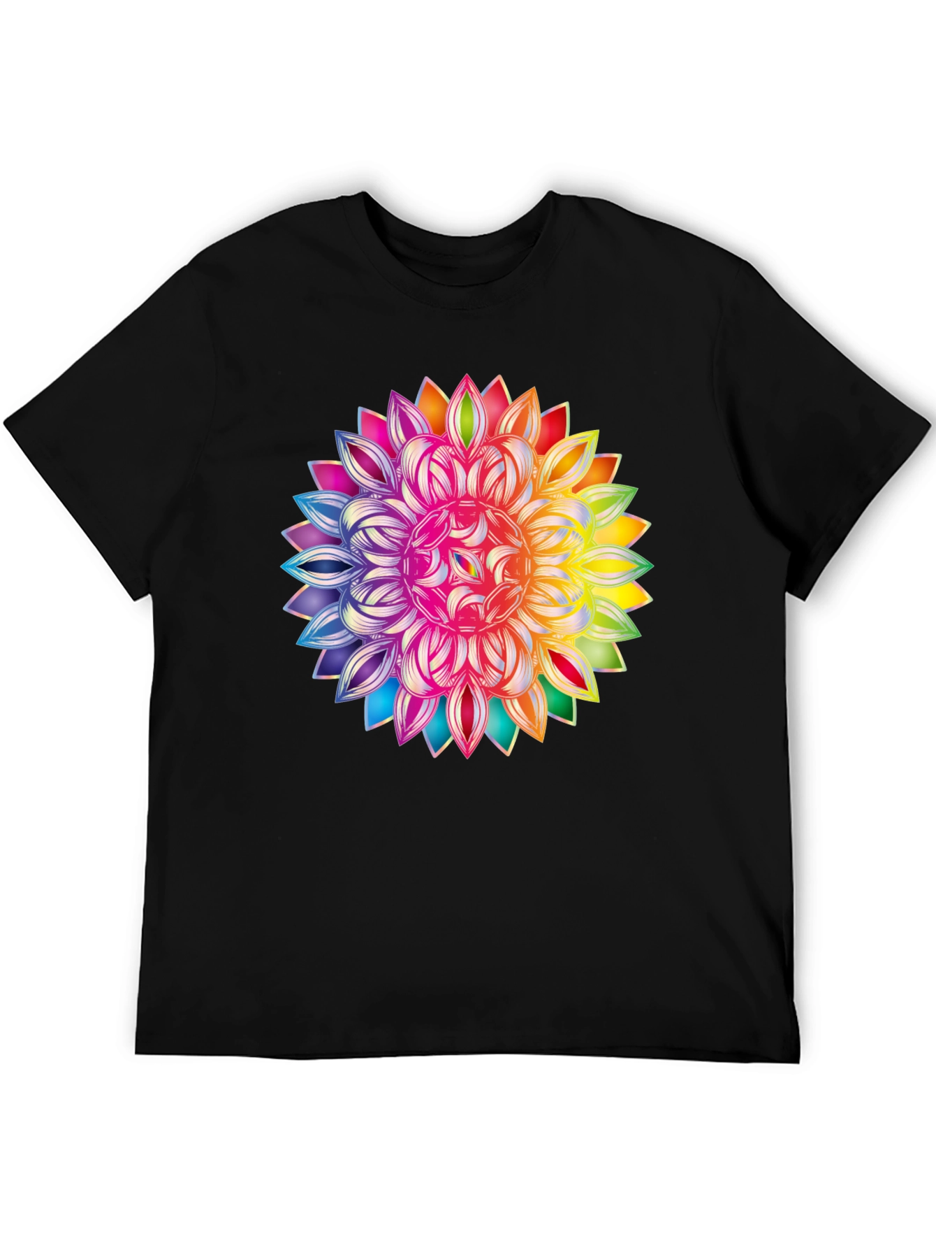 Black Rainbow Mandala Graphic Black T-Shirt view 5