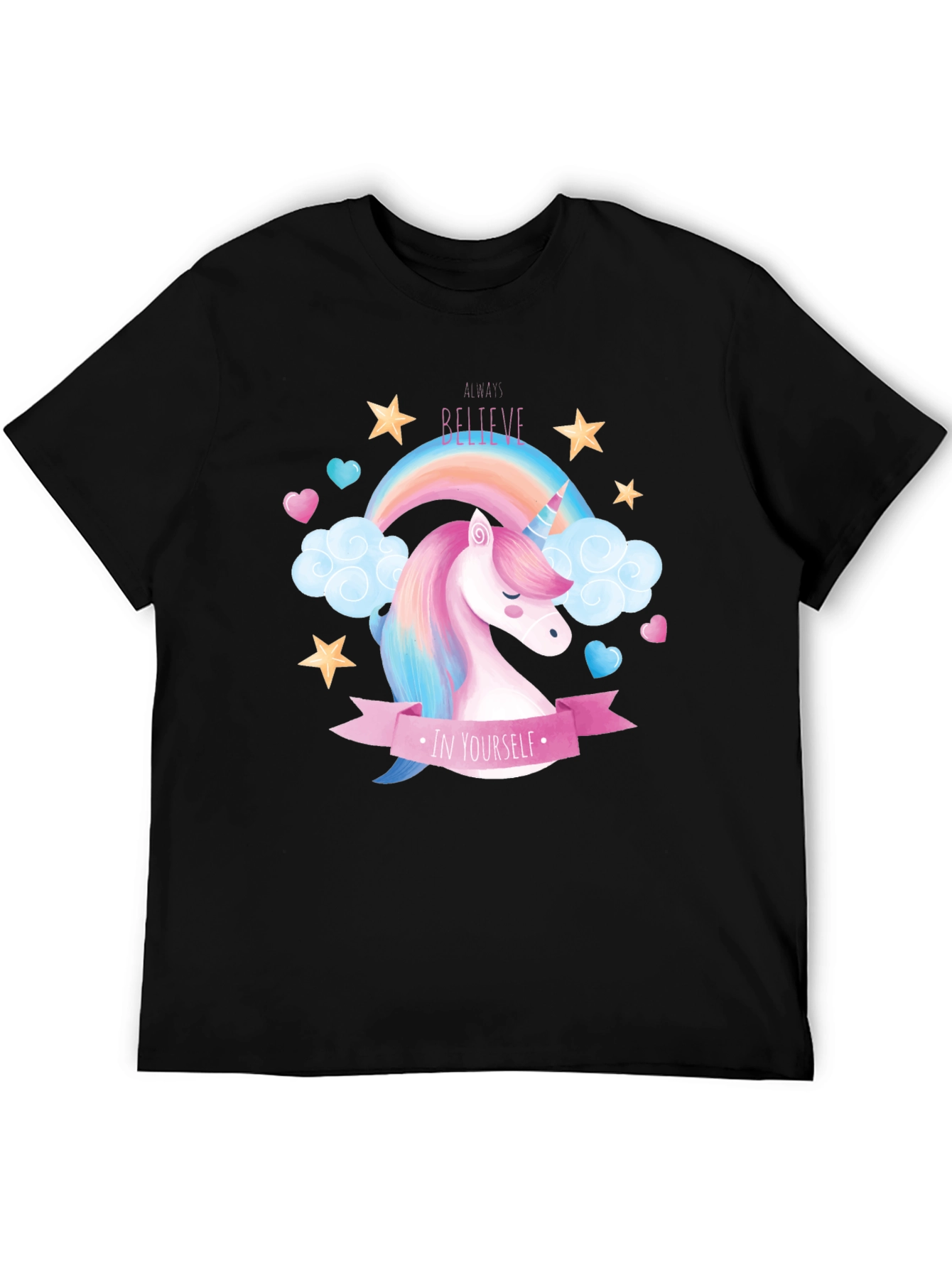 Black Believe In Yourself Unicorn T-Shirt - Black Cotton view 5
