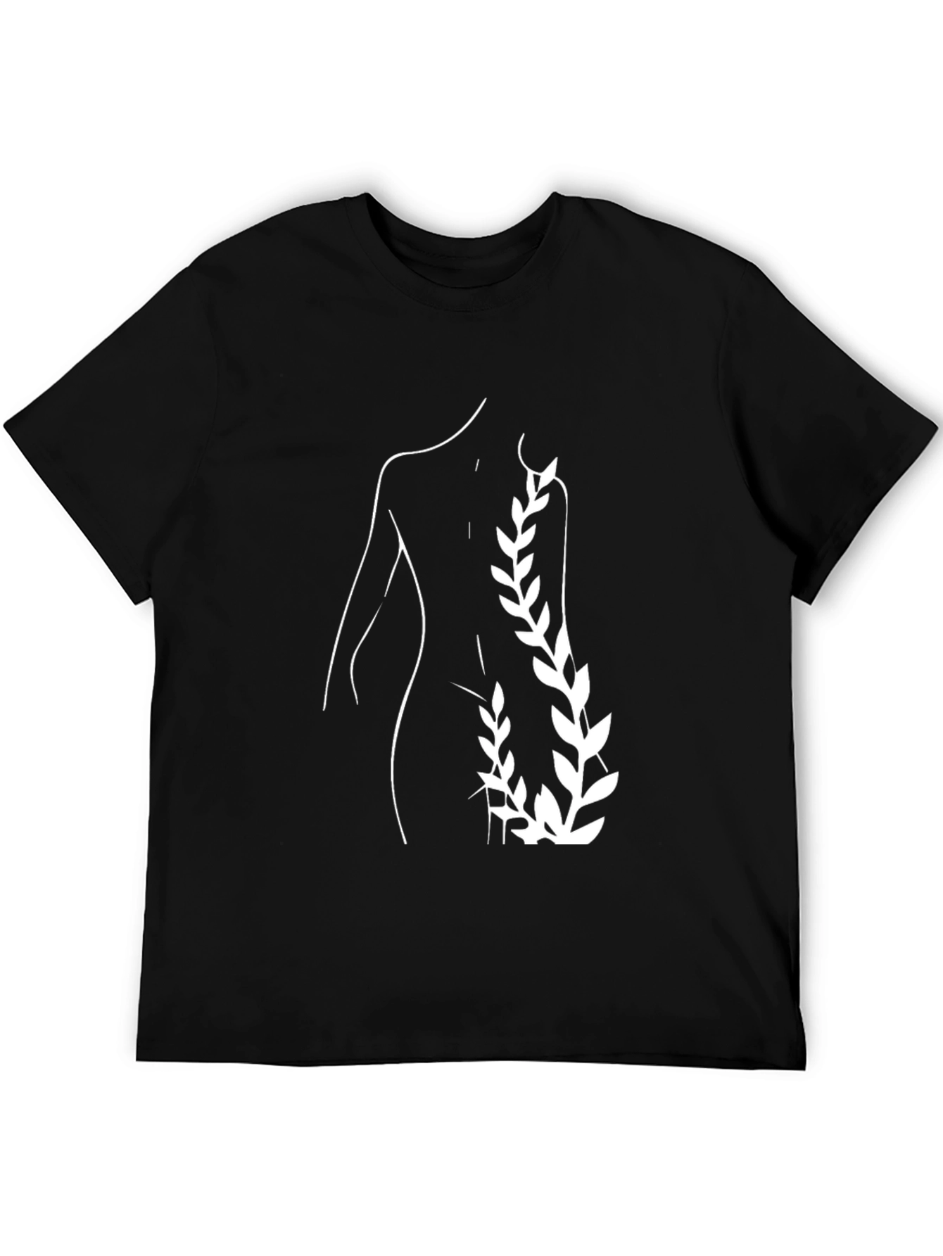 Black Minimalist Silhouette & Leaf Design Black T-Shirt view 5