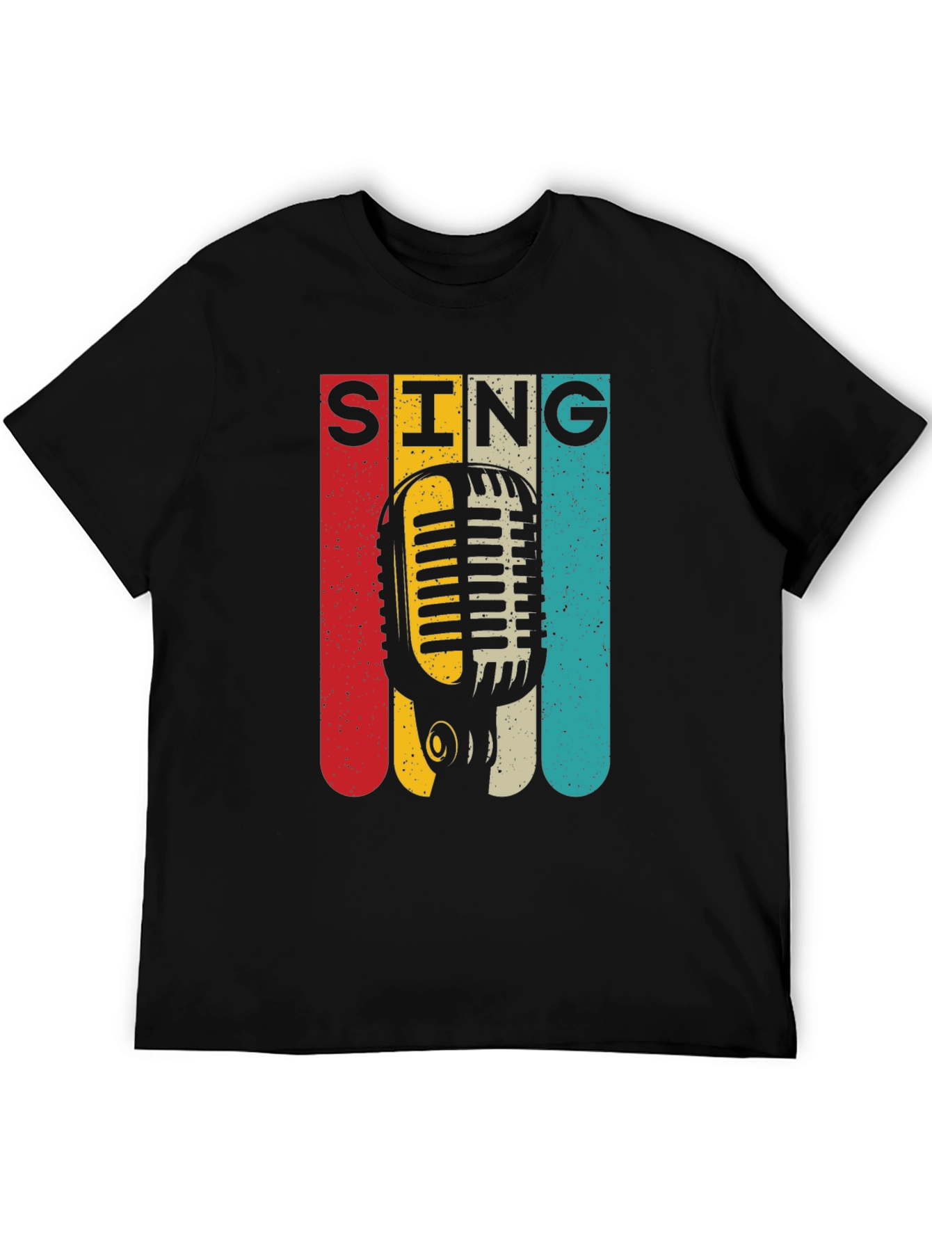 Black Retro Microphone SING Graphic Tee view 5