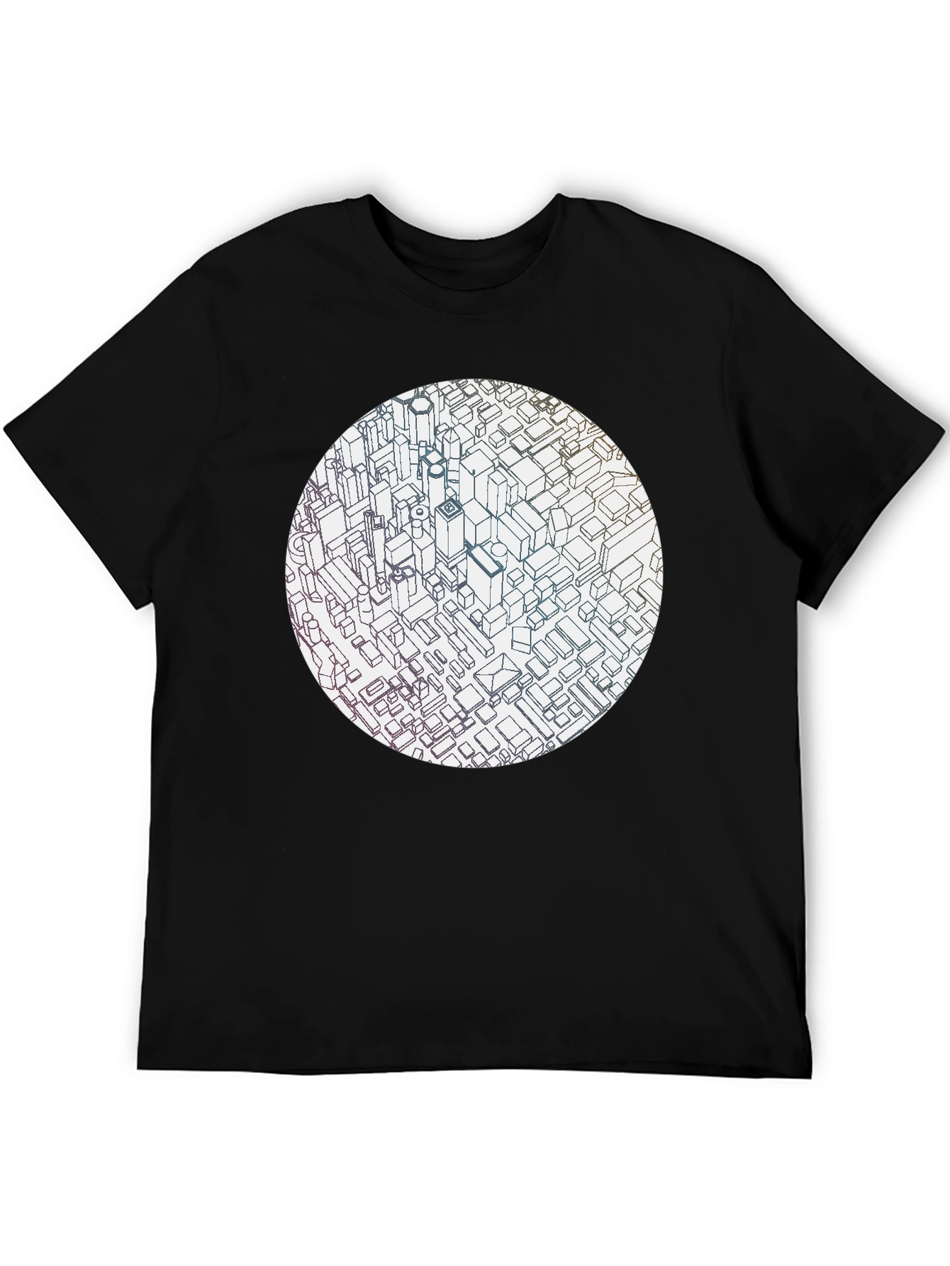 Black Abstract Cityscape Graphic Black T-Shirt view 5