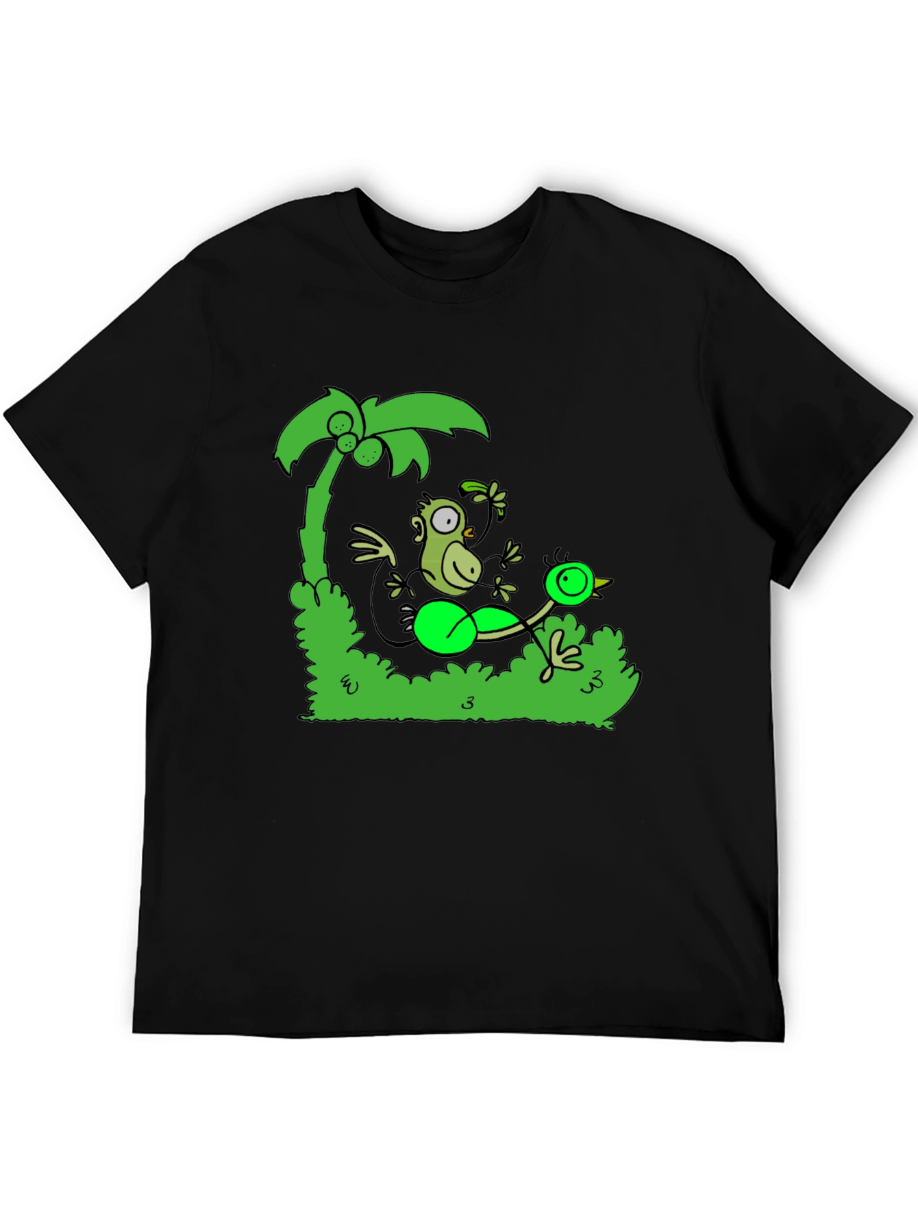 Black Funny Monkey and Bird T-Shirt view 5