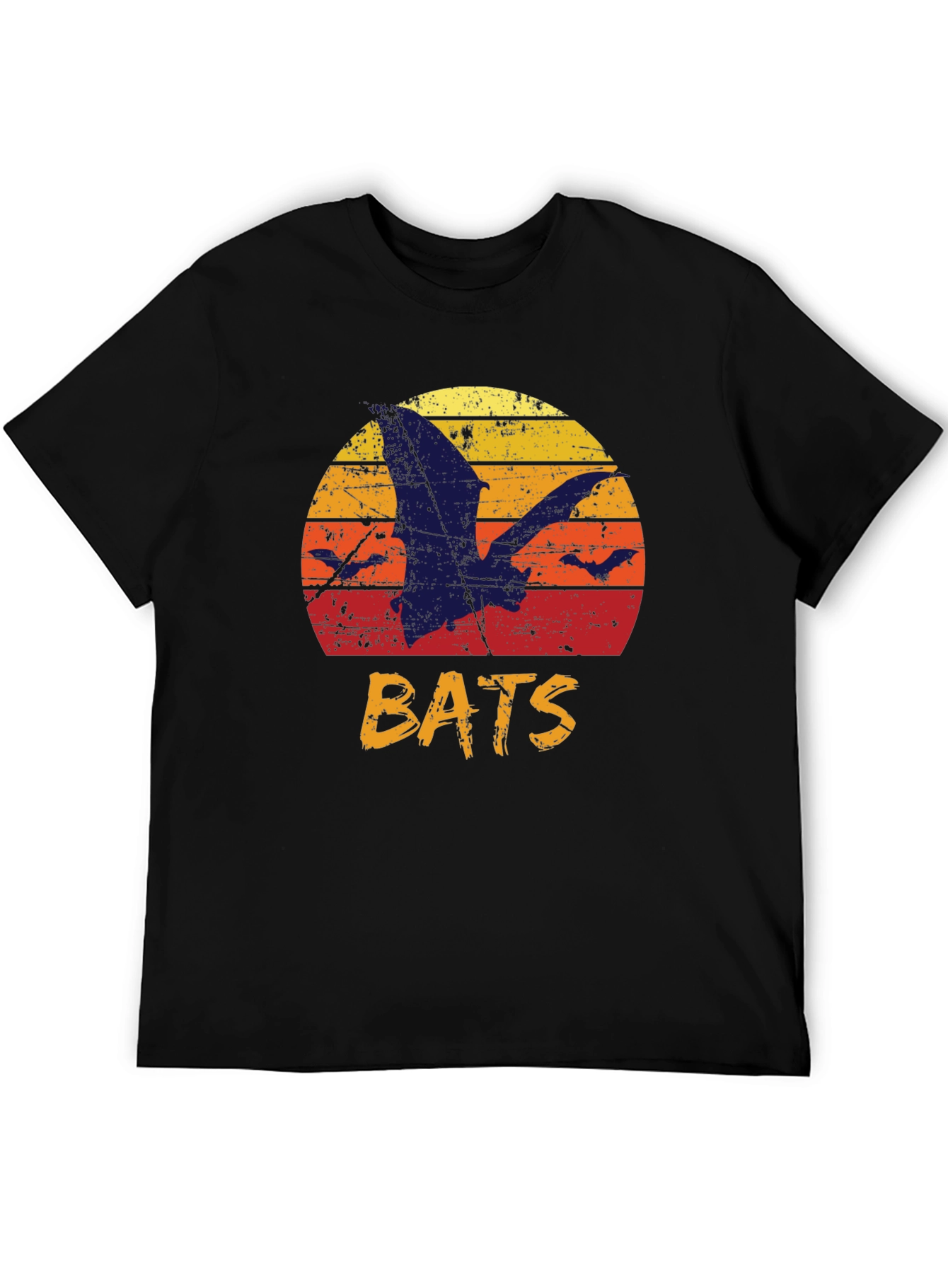 Black Retro Bats Graphic Tee - Vintage Sunset T-Shirt view 5