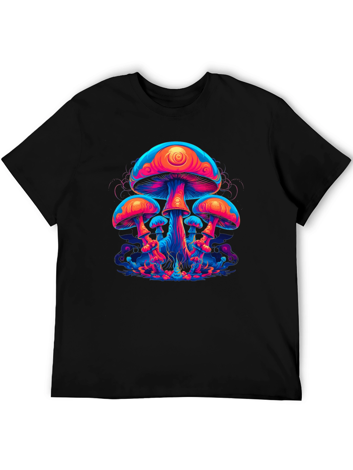 Black Neon Mushroom Graphic Tee - Psychedelic Black T-Shirt view 5
