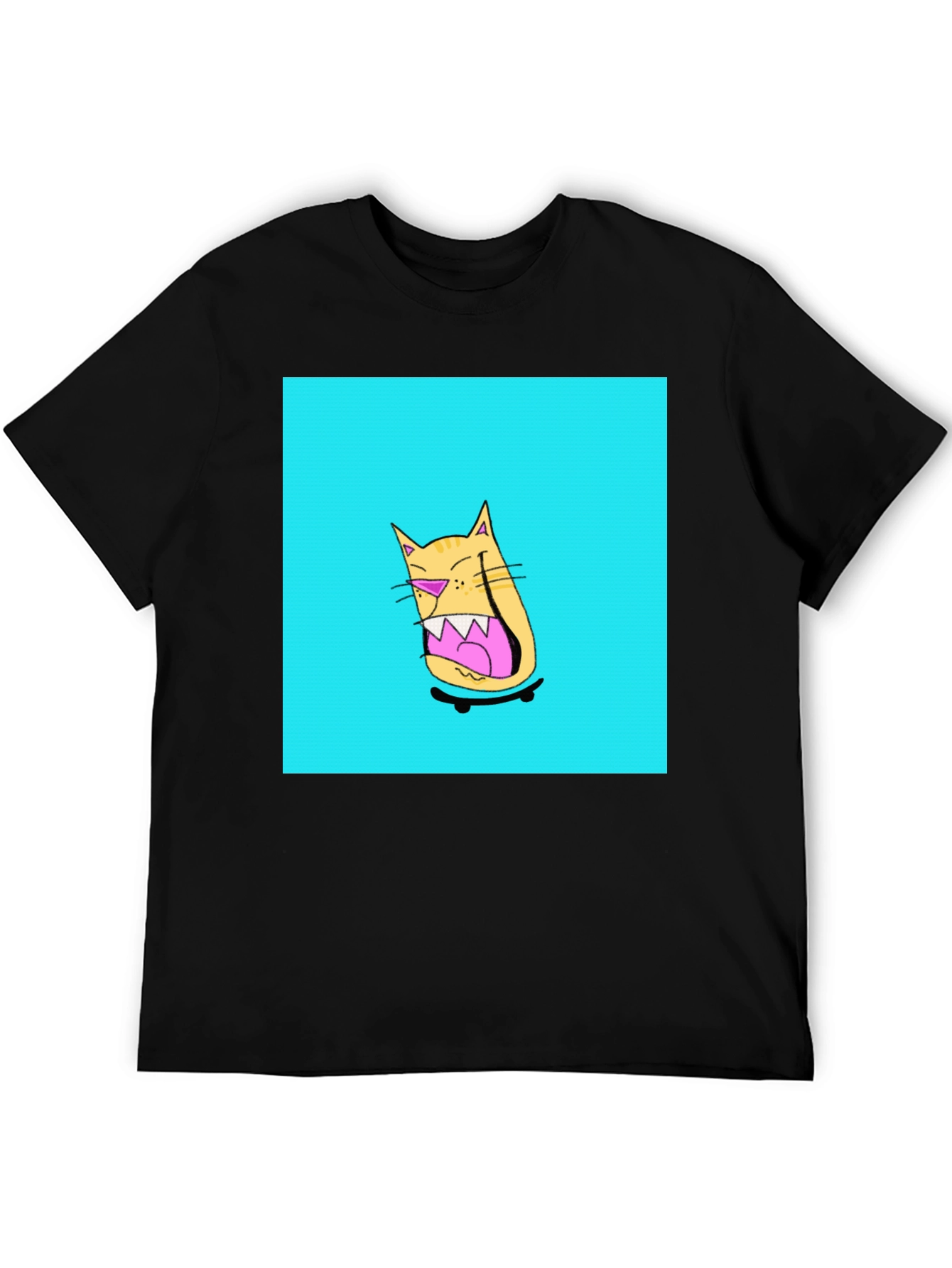 Black Skateboarding Cat Graphic Tee - Black view 5