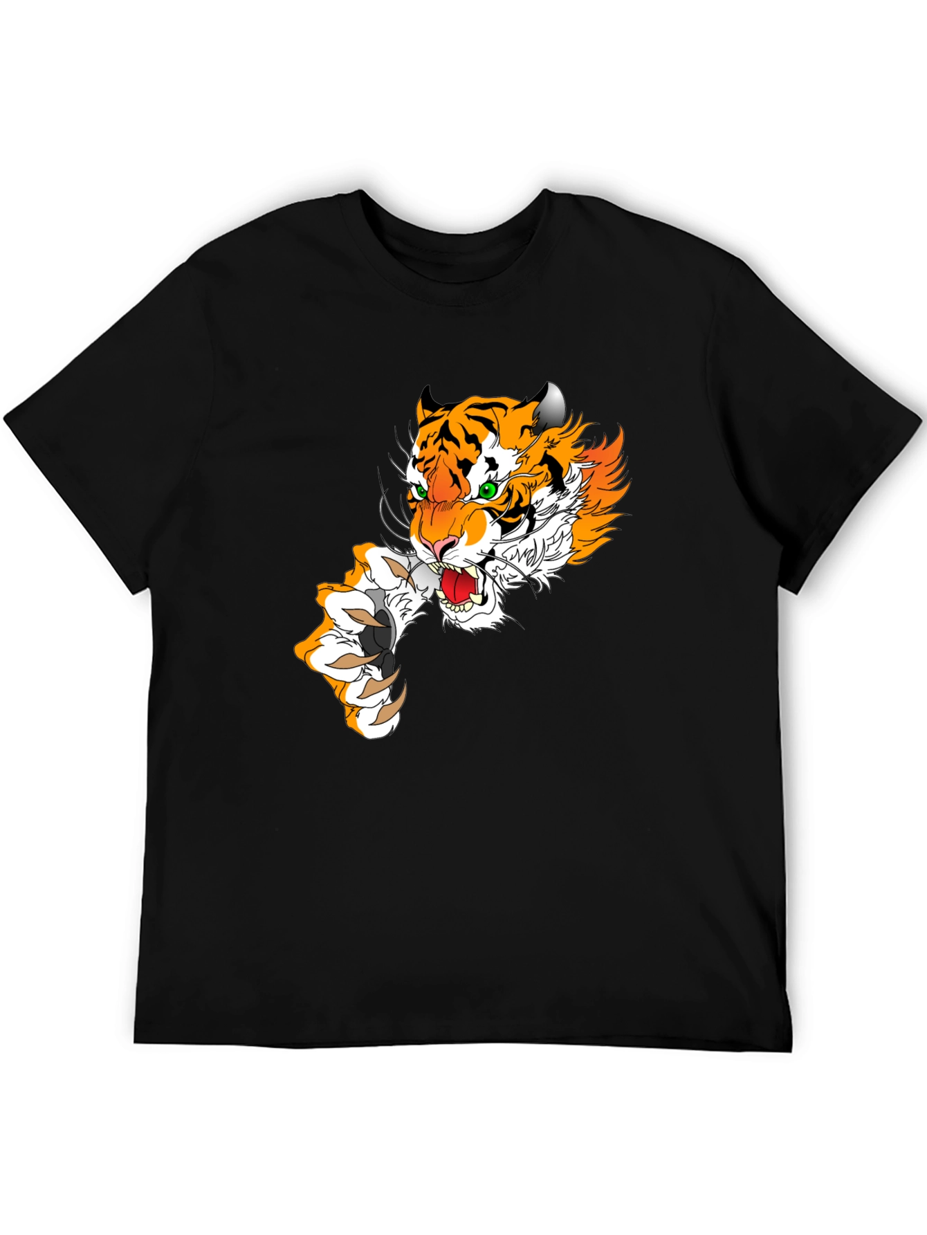Black Tiger Graphic Print Men's T-Shirt - Black view 5