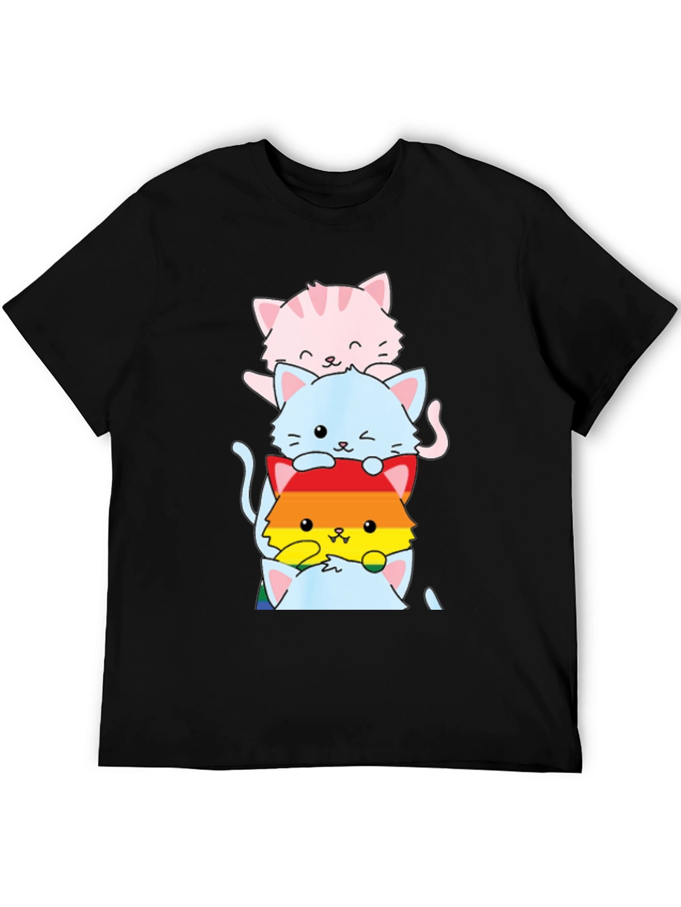 Black Stacked LGBTQ+ Cats T-Shirt view 5