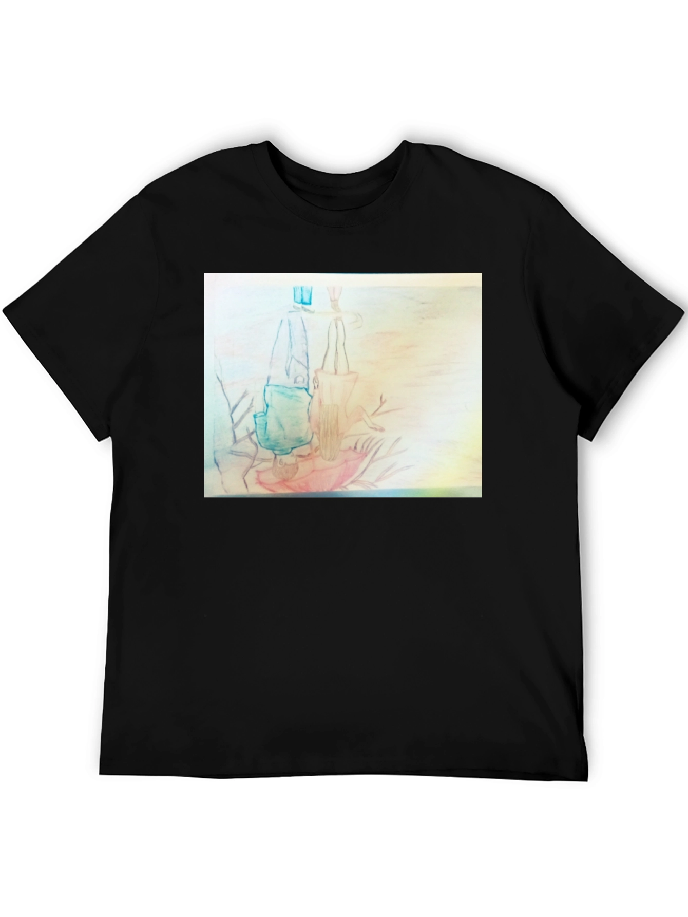 Black Unique Graphic Tee - Pencil Art Design view 5