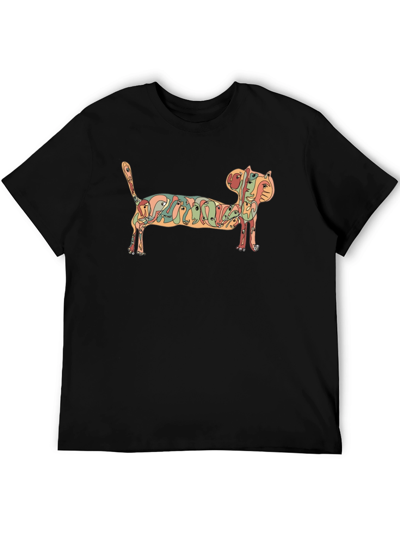 Abstract Cat Faces Graphic Tee - Unique Design - 5