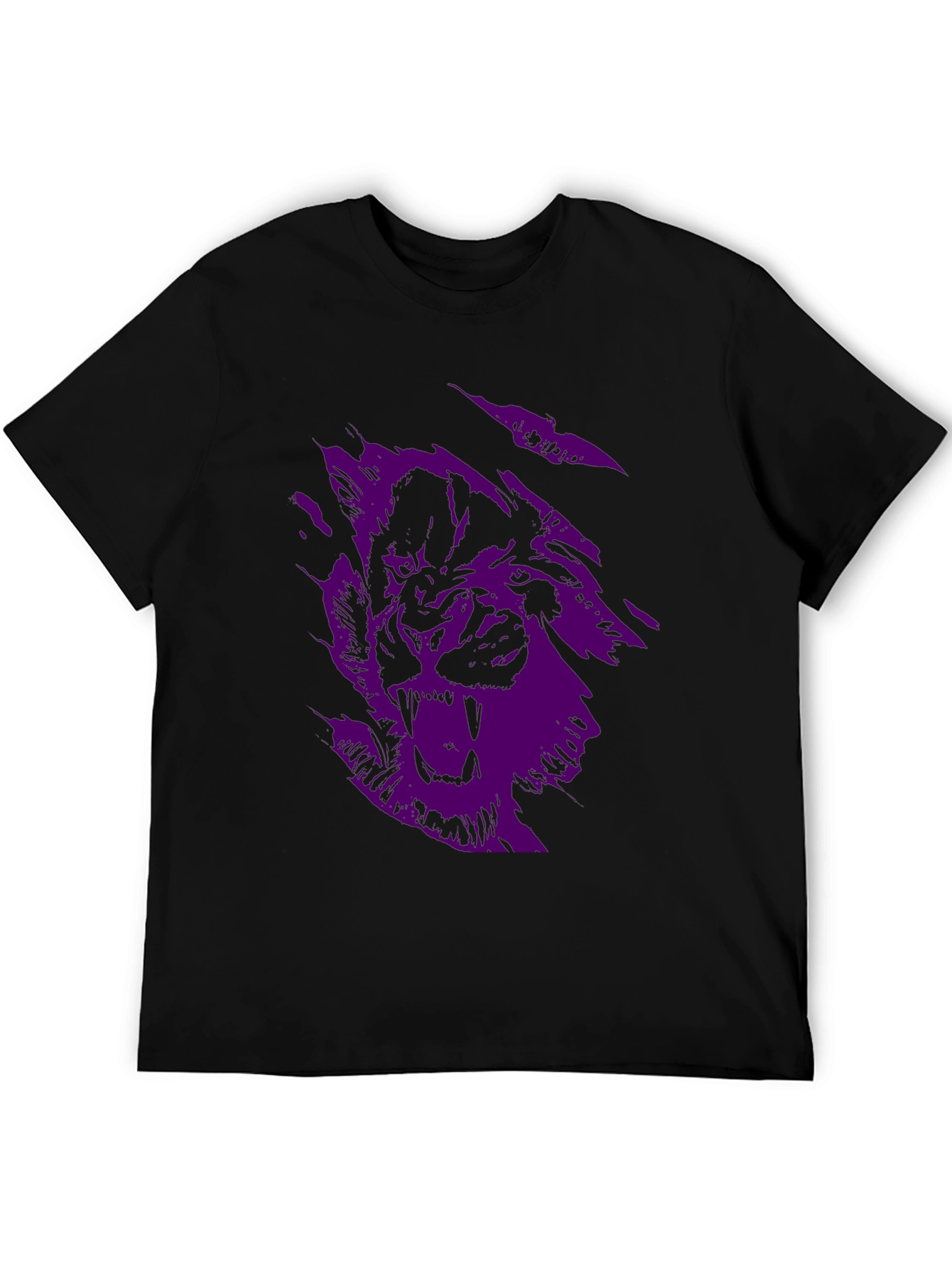 Black Men's Black Graphic Tee - Purple Wolf Design view 5