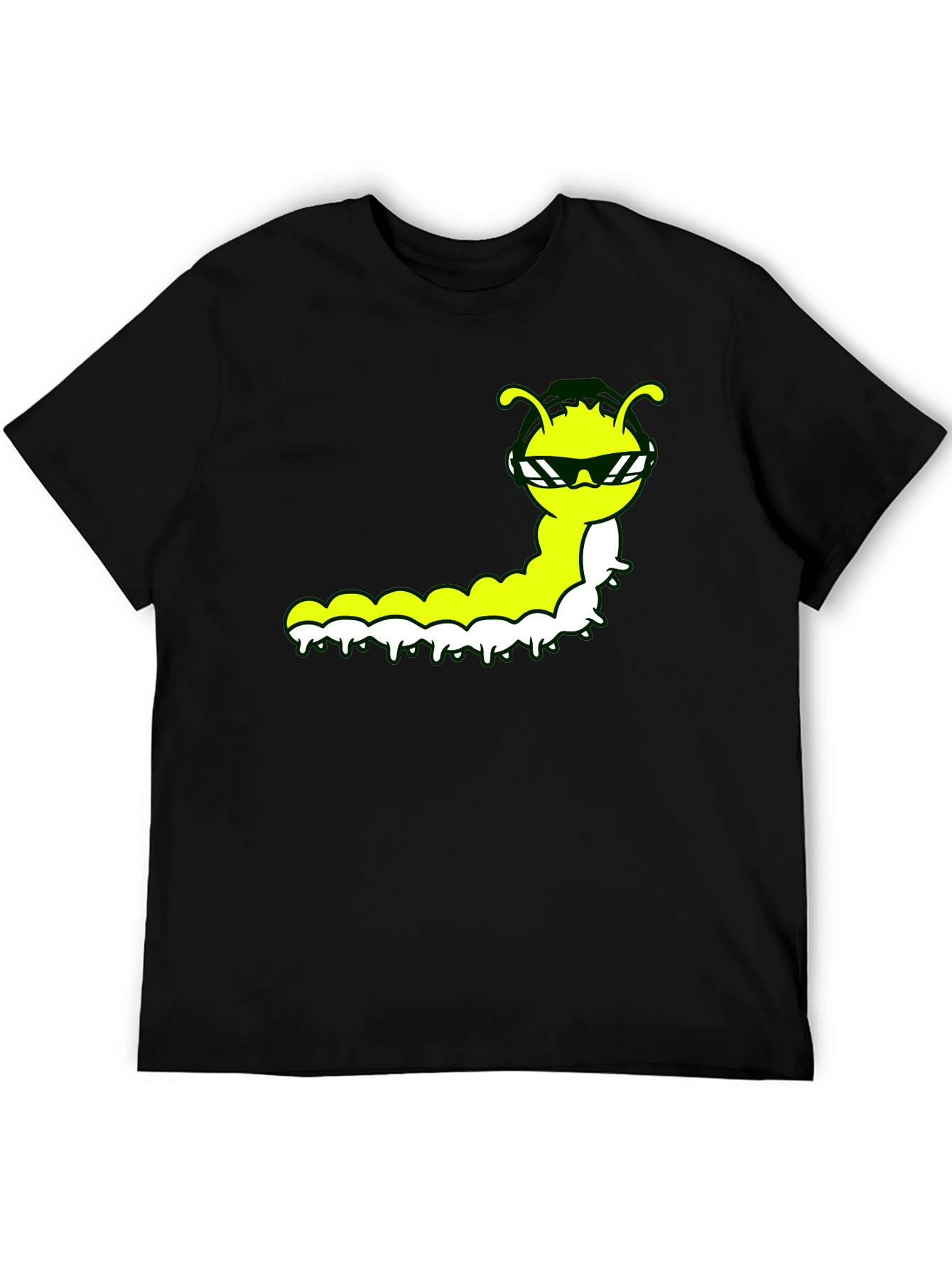 Black Cool Caterpillar Graphic Tee - Black Cotton Shirt view 5