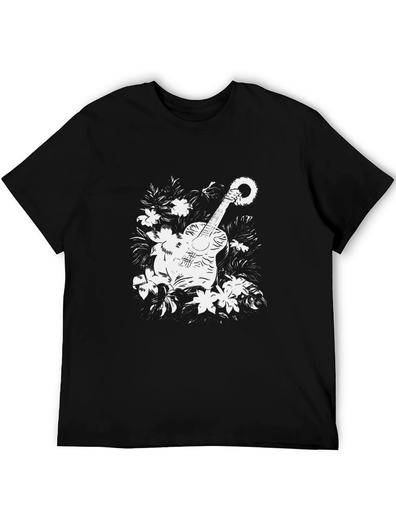 Black Floral Guitar Graphic T-Shirt - Black view 5