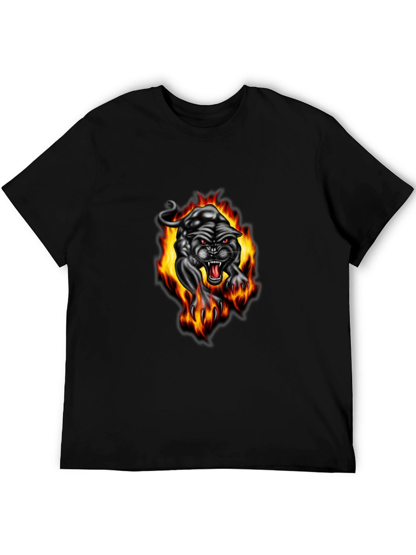 Black Fiery Panther Graphic Tee - Black Cotton T-Shirt view 5