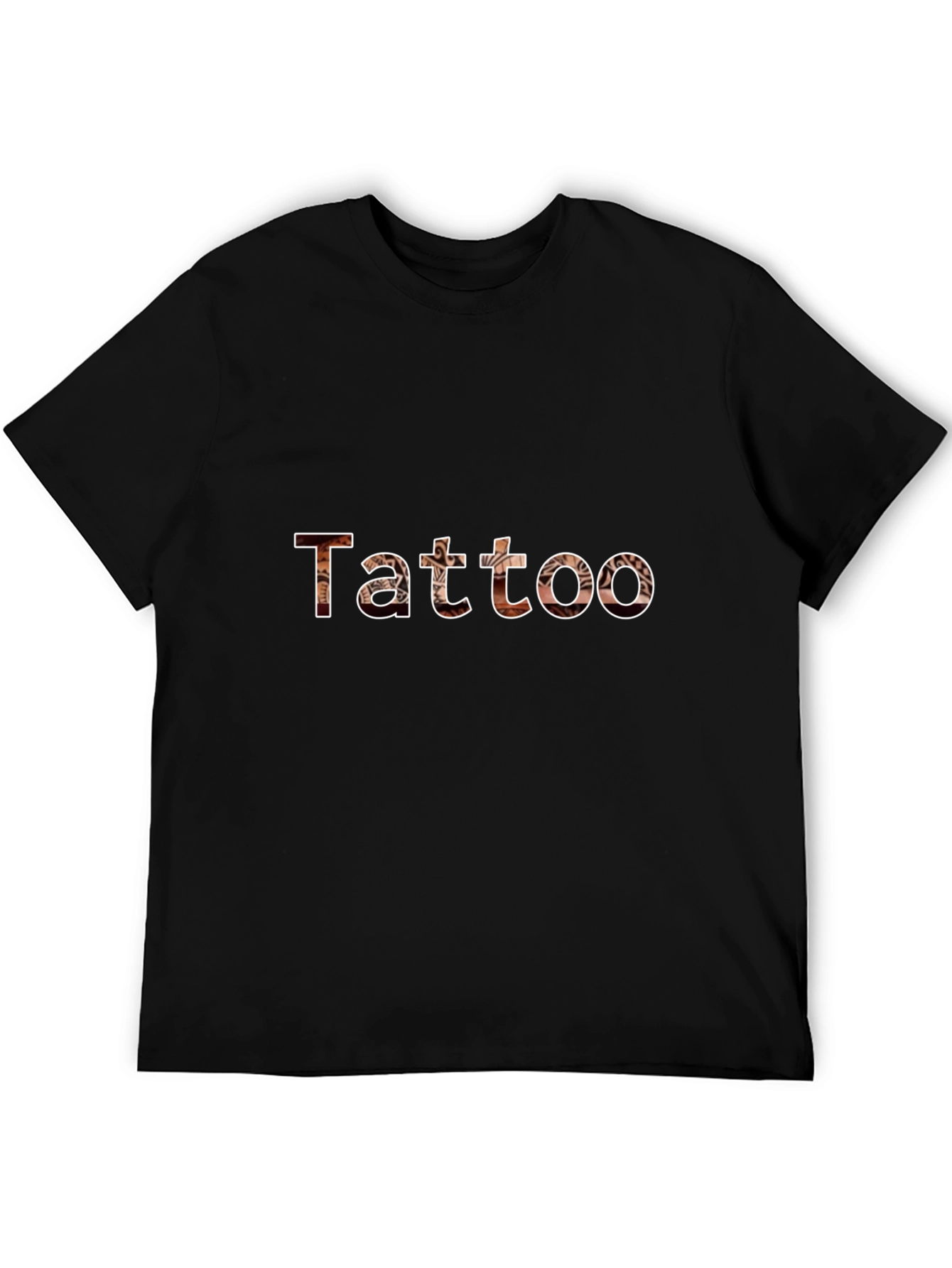 Black Tattoo Print Crew Neck Short Sleeve Black T-Shirt view 5