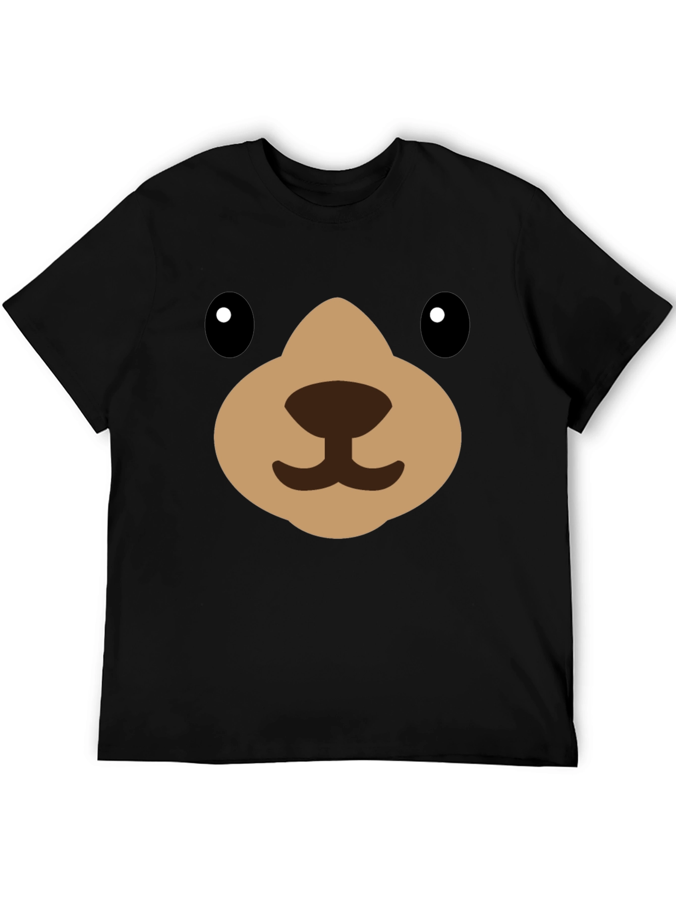 Black Cute Cartoon Bear Face Black T-Shirt view 5