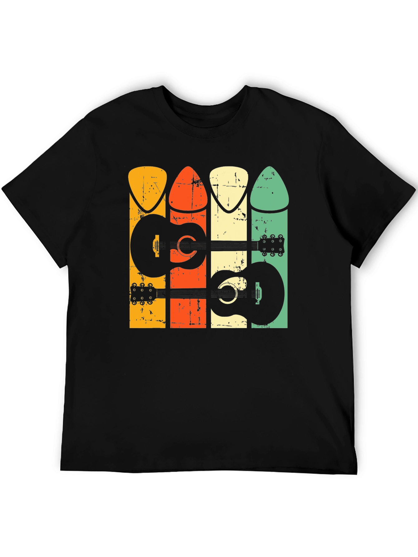 Black Retro Guitar Pick T-Shirt view 5