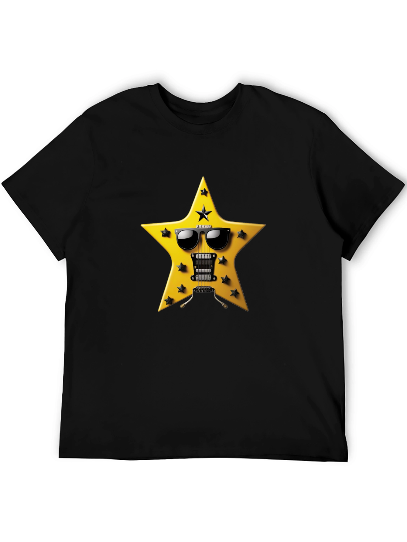 Black Rockstar Guitar Star T-Shirt - Cool Graphic Tee view 5