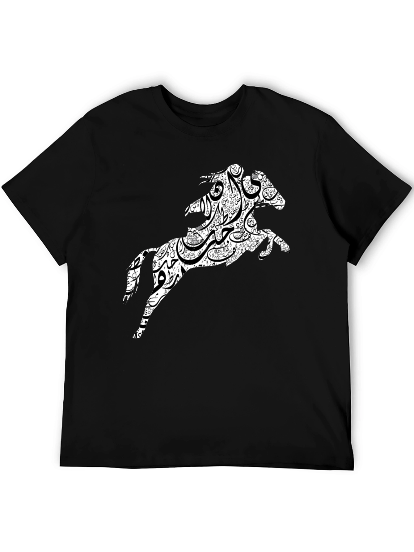 Black Arabic Horse Graphic T-Shirt - Black Cotton Tee view 5